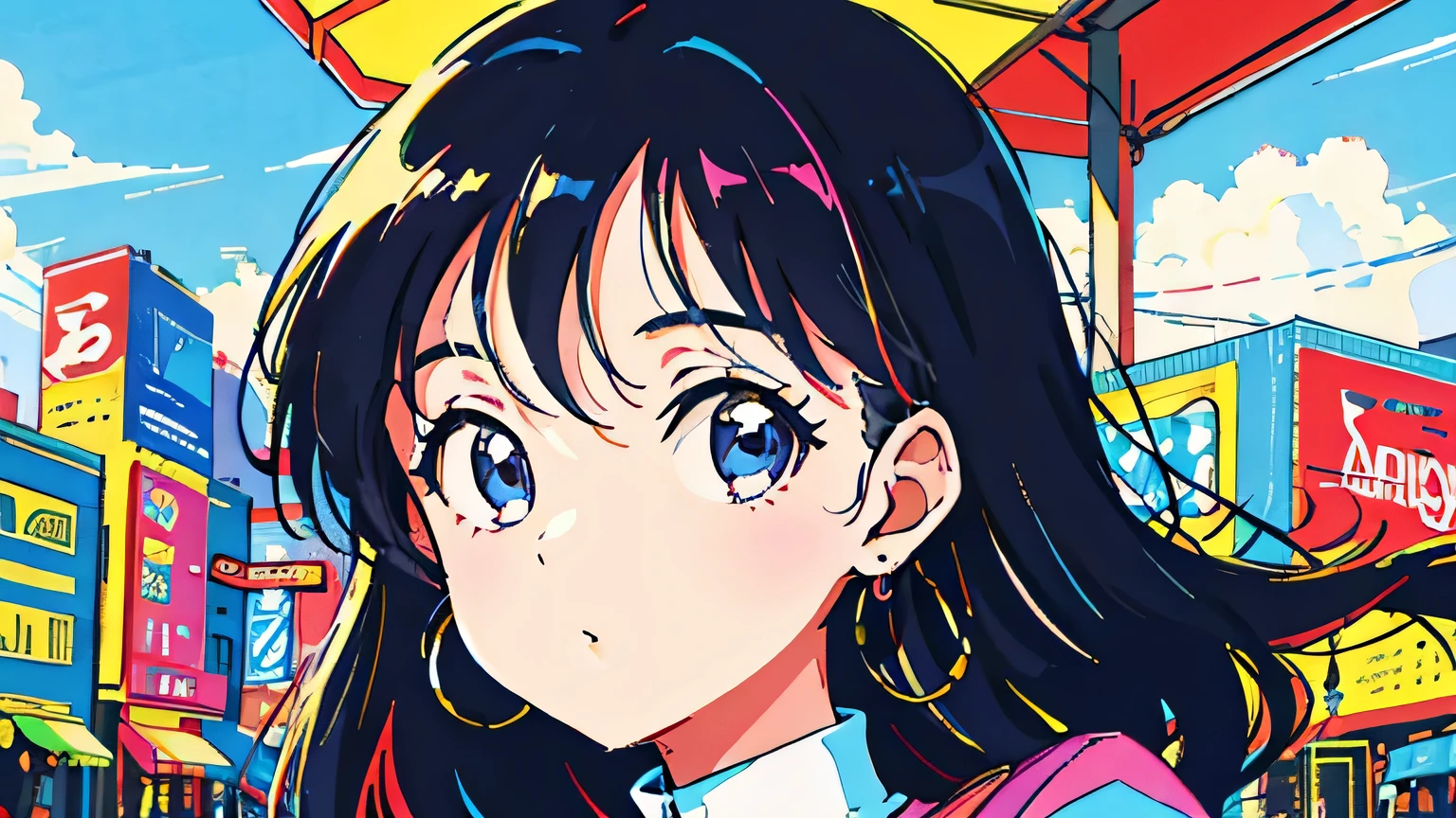 (masterpiece),(best quality:1.0), (ultra highres:1.0), detailed illustration, 8k, anime, 1girl, beautiful anime girl, wearing a pink dress, earrings , intricate details, black eyes, detailed eyes, pink eyeshadow, black hair, detailed hair detailed, highlights on hair, smiling, matte lipstick, perfect lips, beach, sunny, clear sky, clouds anime style, best quality, detailed