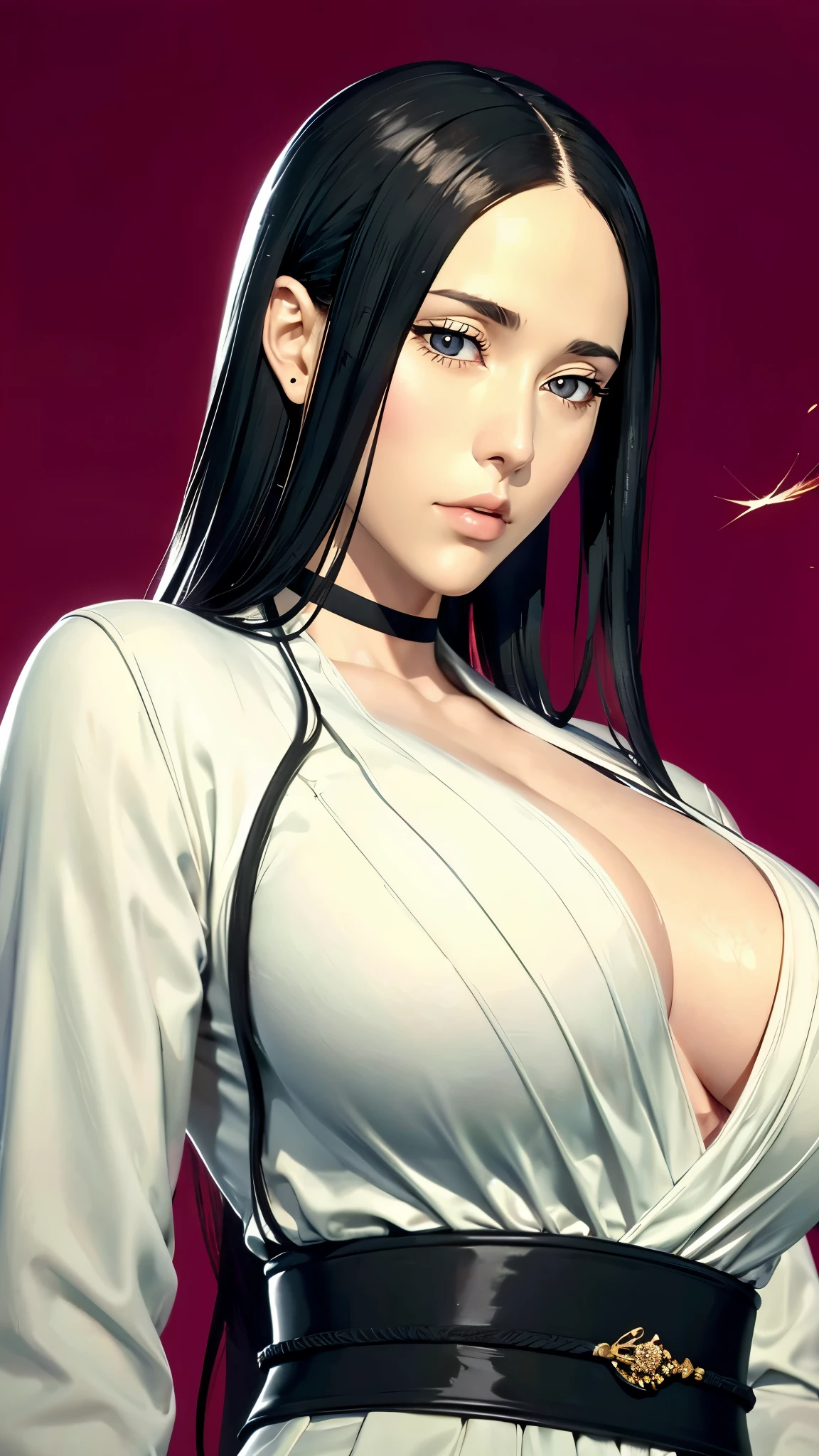 （（（完美figure，figure，black Japanese clothing,feather woven, （（（bleach，（（（Scars on the chest）））, red eyes,unohana））），S型figure:1.7））），((masterpiece)),high resolution, ((Best quality at best))，masterpiece，quality，Best quality，（（（ Exquisite facial features，looking at the audience,There is light in the eyes，Happy，***********nterlacing of light and shadow，huge ））），（（（looking into camera，fighting stance，red background，Blood）））