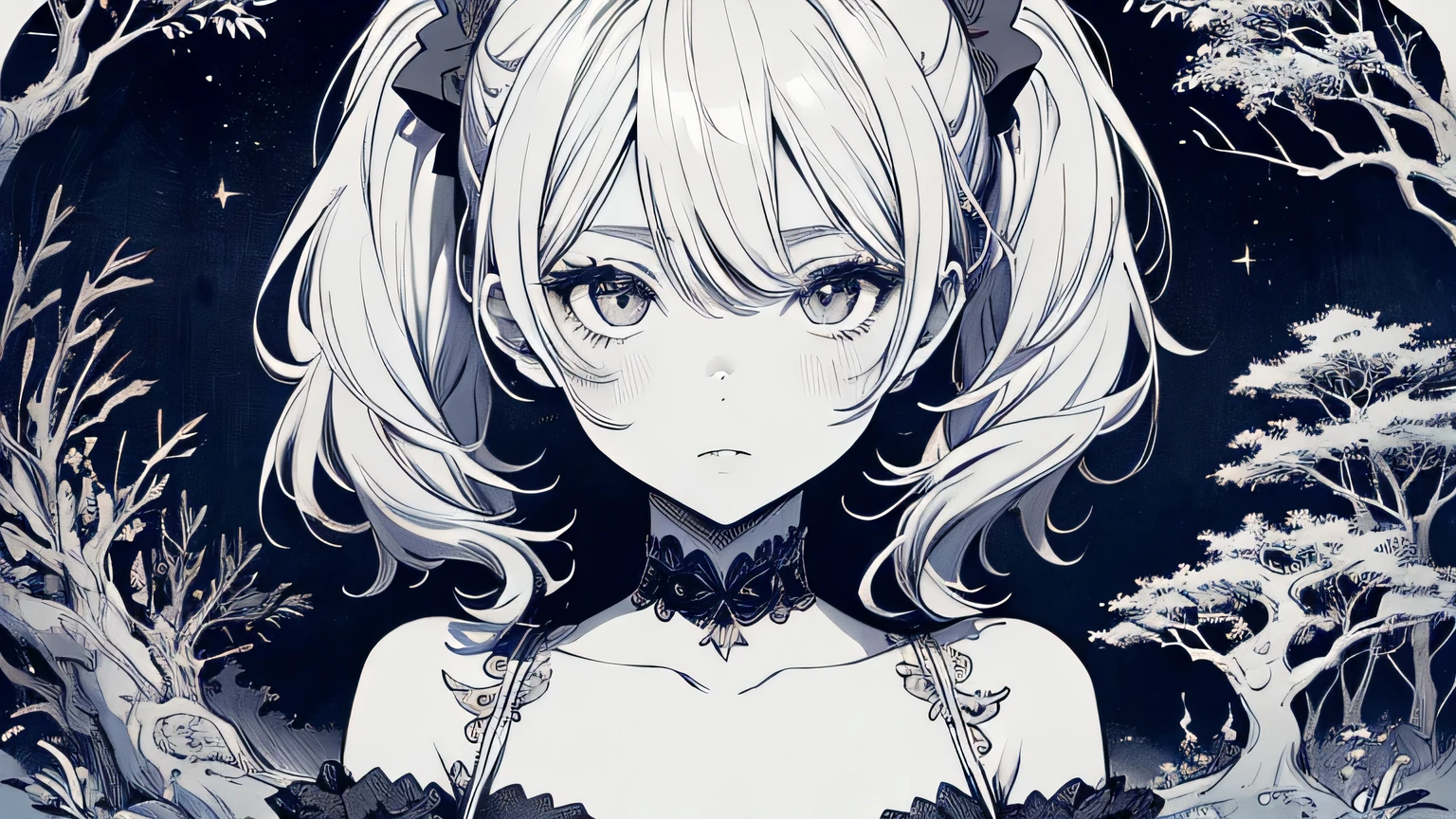((Biologically correct limb count))、((whole body including face))、4K、Masterpiece、((Focus on the face))、((Symmetrical, well-proportioned facial features))、Eyes with delicate depictions、(((1 person)))、Beautiful woman、Outstanding style、Slender Body、((Headband、Gothic Lolita、dress、(High heels)))、(smile）、(Close-up photo of the upper body）、High angle、Stop and look up、Photo with white border、monochrome