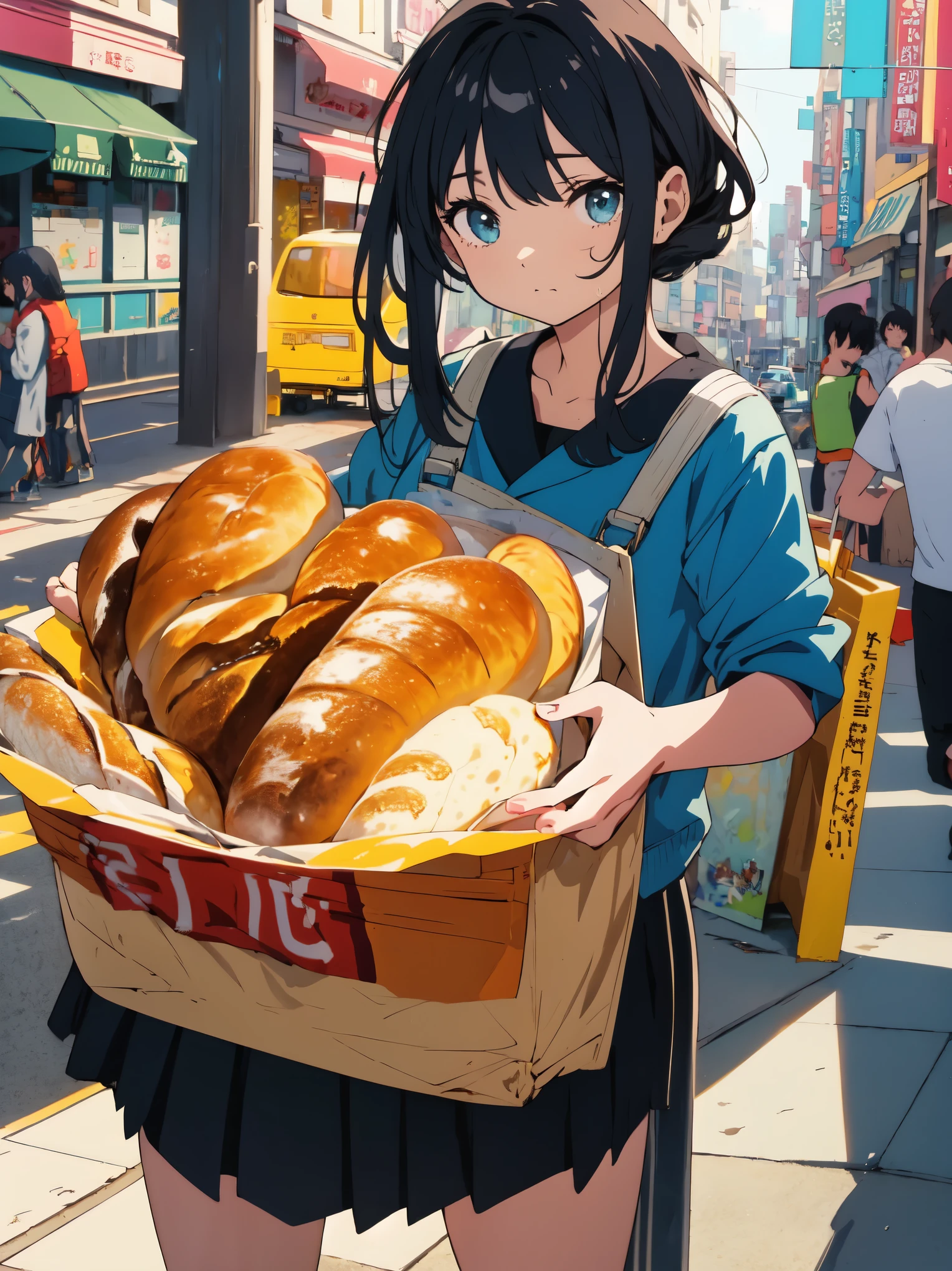 (highest quality、masterpiece、detailed)、(1 cute girl)、A girl dreams of eating a lot of bread、Healing、daily life、Pop anime