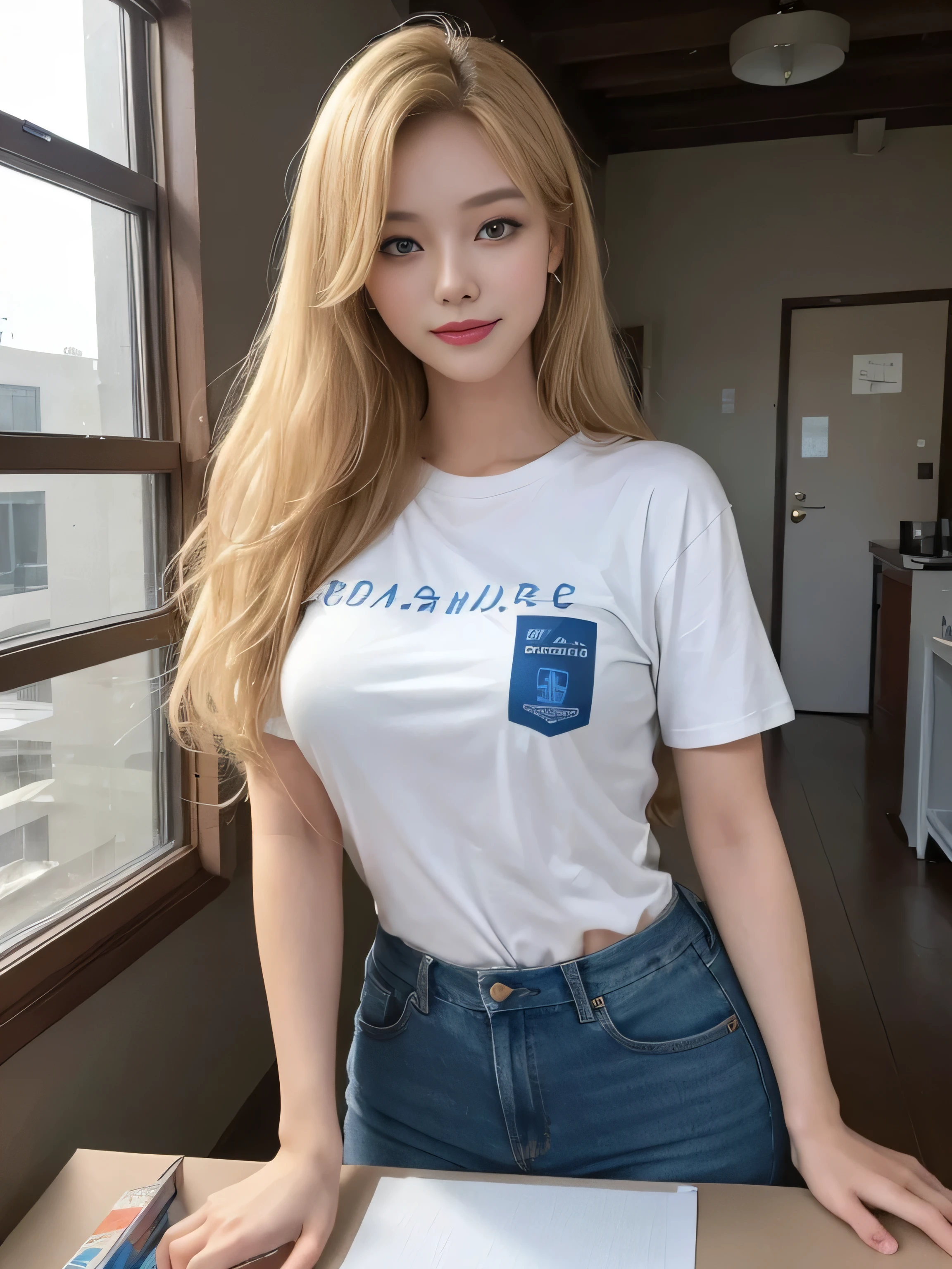 A magnificent sculpture in the post office, With the best image quality and high resolution, The protagonist is a 26-year-old beauty. The details are beautifully describe, Have charming blue double eyelids, Eyes seem to be smiling, yellow hair, Beautiful skin, and extremely clear and lifelike images (Reality: 1.4). she的脸看上去稍微年轻了一些, she的皮肤光滑苗条, 给人一种超Reality主义和插图感, sunshine smile, she微笑的眼睛像阳光一样闪闪发光.. The artwork is presented in high resolution (16k), Provide the most beautiful、The most impressive details, Especially the carefully drawn eyes.
painting, she is depicted holding some cardboard boxes, Stand at the post office. 明亮而专业的灯光凸显了she金色的长发. she'Wearing a T-shirt and combat jeans. The scene is the post office,There are several carefully arranged packages inside.
posture: describe,she在微笑,Outlook. Portrait details are very rich, 强调she的五官和精致的五官.
This work of art is a true masterpiece, Artistic talent meets ultra-high resolution,Create a captivating painting that will captivate you.