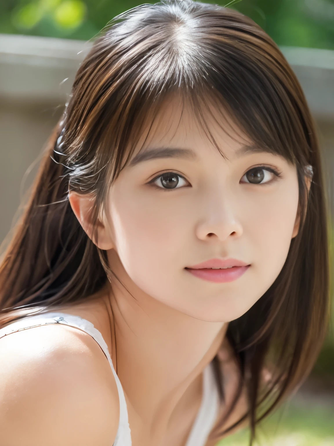 photorealistic, 8k full-length portraits, Beautiful woman, A charming expression, Clear system, 18-year-old,roundish armond eyes,small round nose,fang