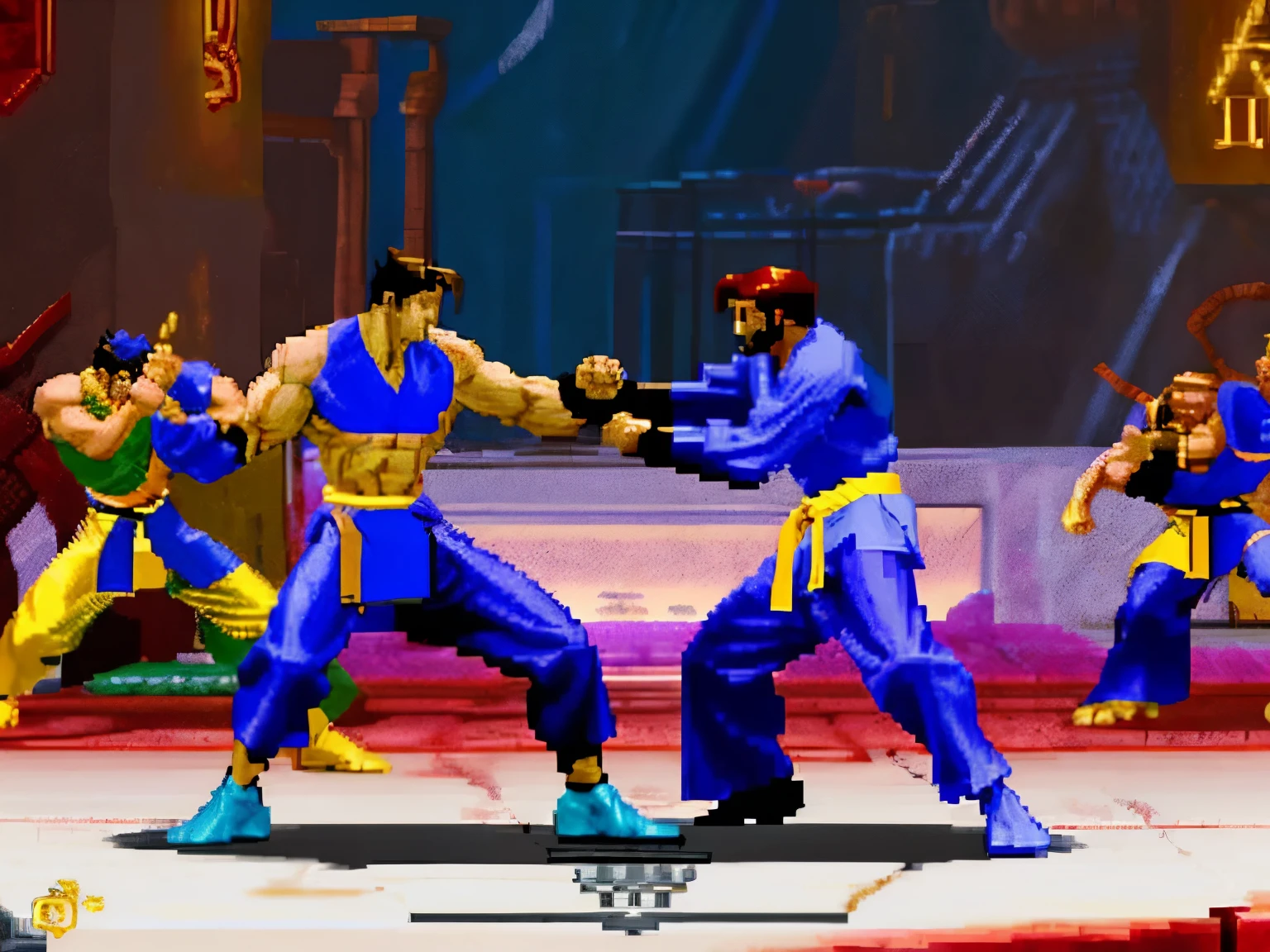 Mortal kombat, game, 16 bit, final showdown between two heroes (sub-zero, sonya blade), side view, action, karate, fight
