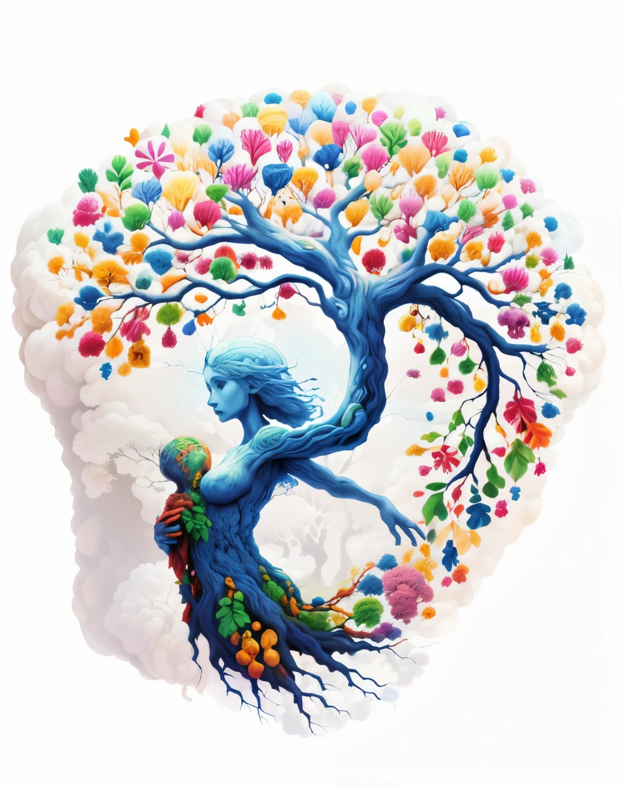 a close-up of a woman holding a tree under a tree, tree of Life brains, tree of Life, Mother earth, cosmic tree of Life, tree of Life seed of doubt, World Tree, mother Nature, the tree of Life, the World Tree, arte deslumbrante, design deslumbrante, arte digital - w 640, fantasy tree, linda arte, fundo branco