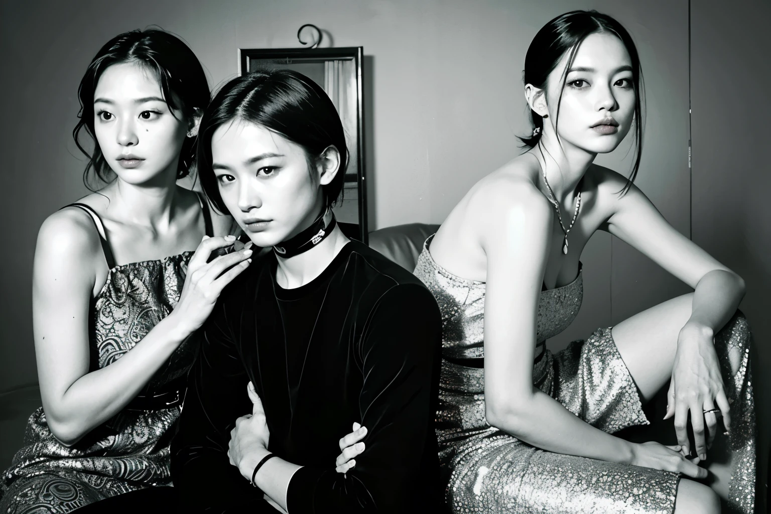 (Best quality, 8k, 32k, Masterpiece, UHD:1.2) "Generate a captivating artwork featuring a young Japanese girl model with short, sleek black hair styled in a chic bob haircut. Envision her bathed in dramatic cinematic lighting, creating an atmosphere of allure and mystery. Emphasize a romantic aesthetic vibe, showcasing the model in a poised and elegant pose that evokes a sense of intimacy and sophistication. Utilize warm and soft tones to enhance the romantic ambiance, and consider incorporating elements like flowing fabrics or flowers to add a touch of ethereal beauty. Capture the essence of romance and beauty through the model's expression, the play of light and shadows, and the overall aesthetic, creating a visually compelling and emotionally resonant piece." (perfect eyes), flawless skin, flawless face, cinematic, tight body, ((well-proportion female hands)), ((female hands with five digits)) ((Body is well proportioned)), ((chic bob haircut)), soft focus