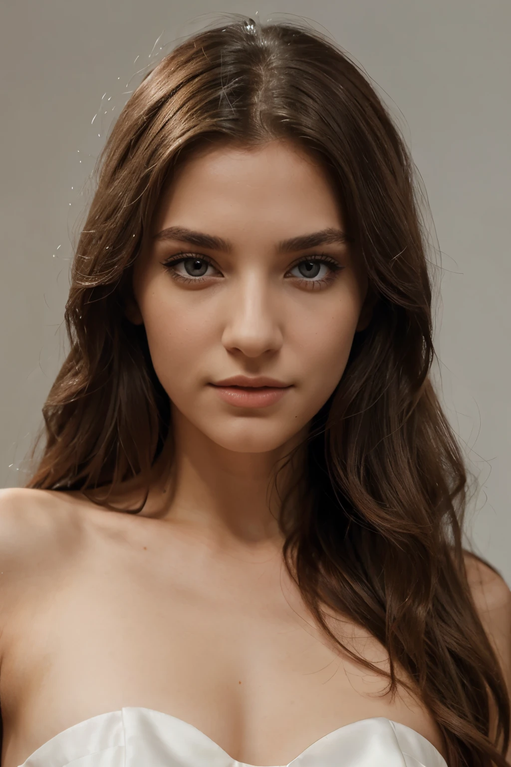 (best quality,ultra-detailed,realistic:1.37),portrait,close-up shot,beautiful detailed eyes,beautiful detailed lips,long eyelashes,white skin,soft natural lighting,subtle shadows,vivid colors,brunette hair flowing,sleek and shiny hair,russian ethnicity,calm expression,fresh and youthful appearance,youthful glow,delicate facial features,fine lines and wrinkles,smooth complexion,flawless skin,subtle makeup,natural-looking eyebrows,intense gaze,piercing eyes,high cheekbones,pinkish lips,natural beauty,modern background,neutral background color,soft background blur,crisp focus,high resolution,hint of a smile,confidence and grace,instantly captivating presence.