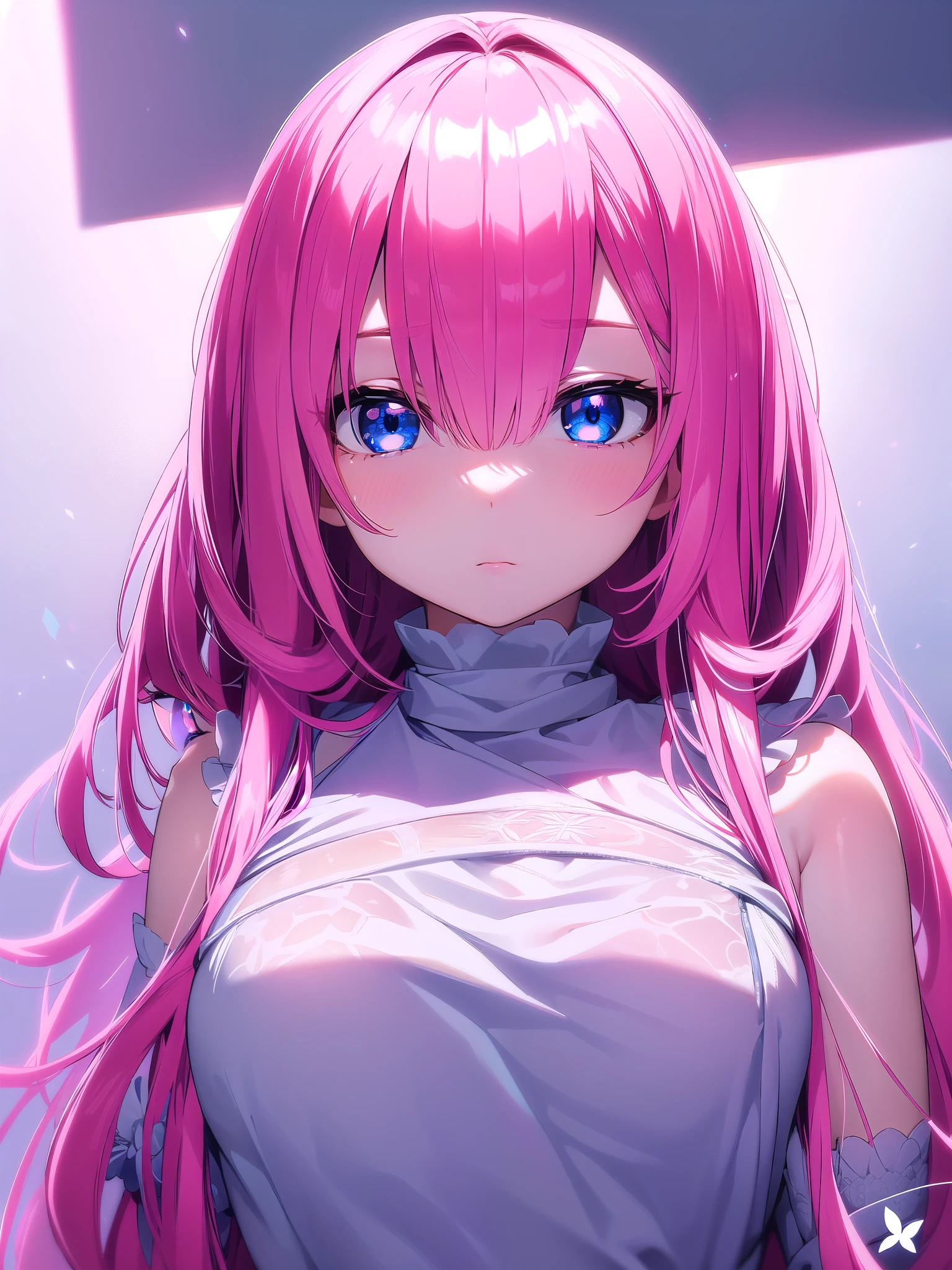 no background,white background,miyakoshikimori(1:5), miyako shikimori, long hair, blue eyes, hair between eyes, pink hair, break skirt,white bikini, 壊す looking at viewer, destroy white background (masterpiece:1.2), highest quality, High resolution, unity 8k wallpaper, (figure:0.8), (detailed and beautiful eyes:1.6), highly detailed face, perfect lighting, Very detailed CG, (perfect hands, perfect anatomy)、whole body(1:2),muscular pussy,blush