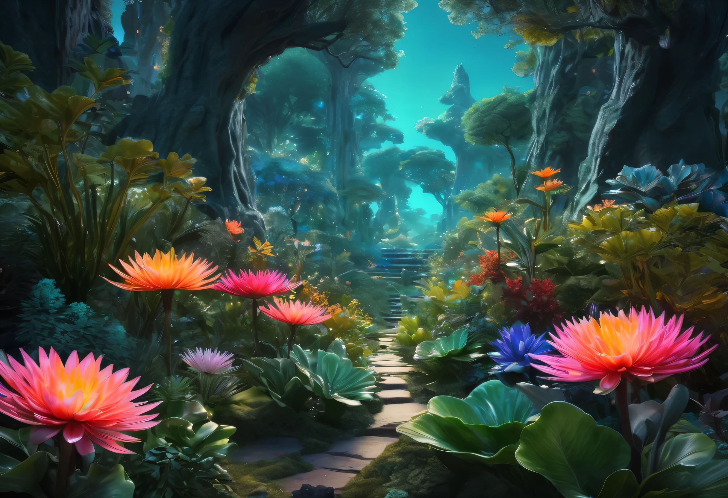 (best quality, peace master: 1.3), (super detailed, Super realistic colors: 1.5), A cosmic garden filled with exotic flora and alien fauna. night,生物發Light照亮的景觀, perfect composition, 最佳曝Light, (golden ratio: 1.2), 8k, high dynamic range, dramatic, Light, Popular topics on Artstation, Trends in CG society, Professional oil paints, huge details, Paint like a professional painter