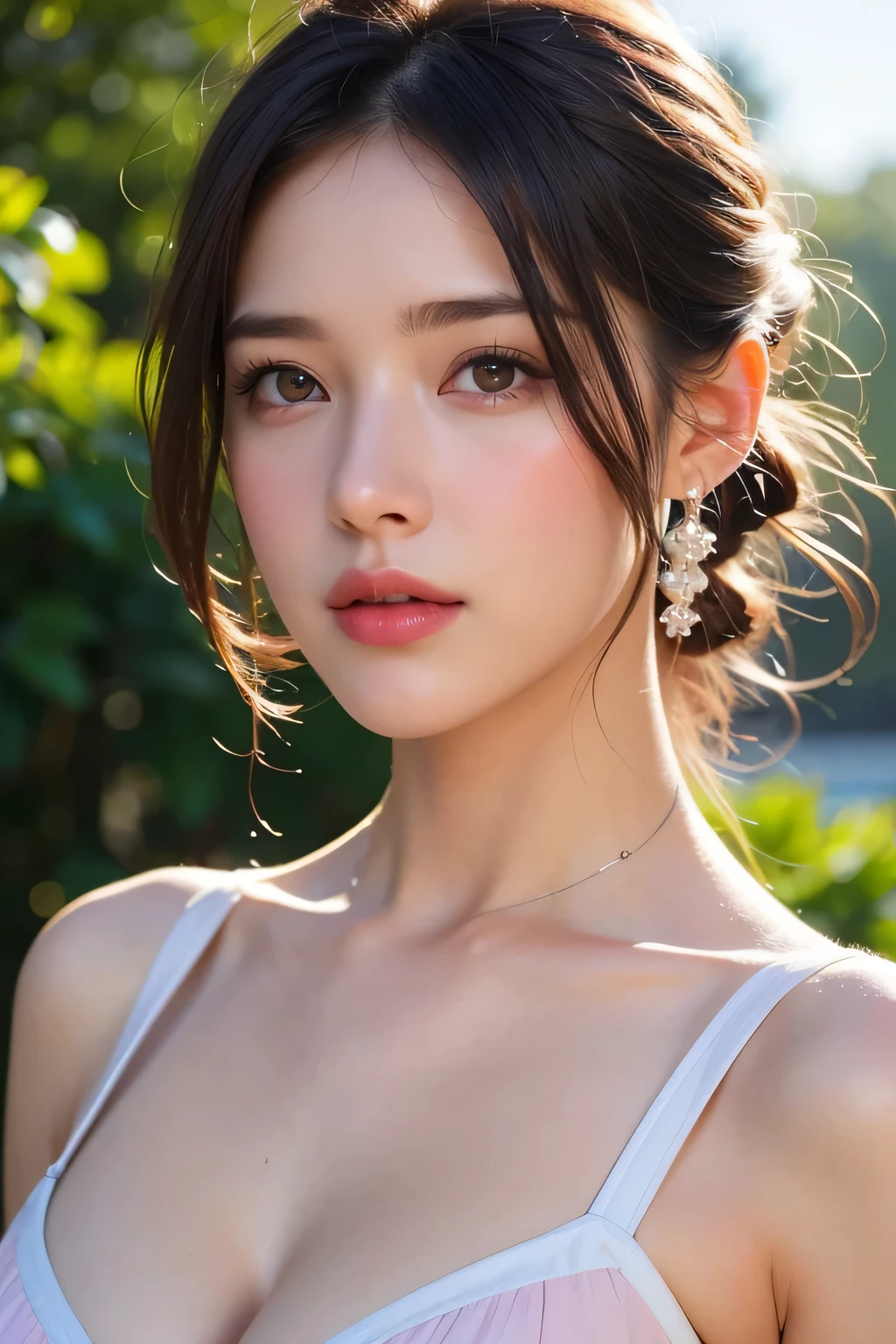 full_body,1girl, facial mix of phoebe cates, large breast, deep cleavage, no bra, (8k, RAW photo, best quality, masterpiece:1.2),(realistic, photo-realistic:1.37),illustration,an extremely delicate and beautiful,perfect female body,extremely detailed,photography,8k,Amazing,finely detailed,beautiful detailed eyes,best quality,ultra high res,((extremely detailed face)),(photo-realistic:1.37),(PASTEL_summer_dress:1.5),