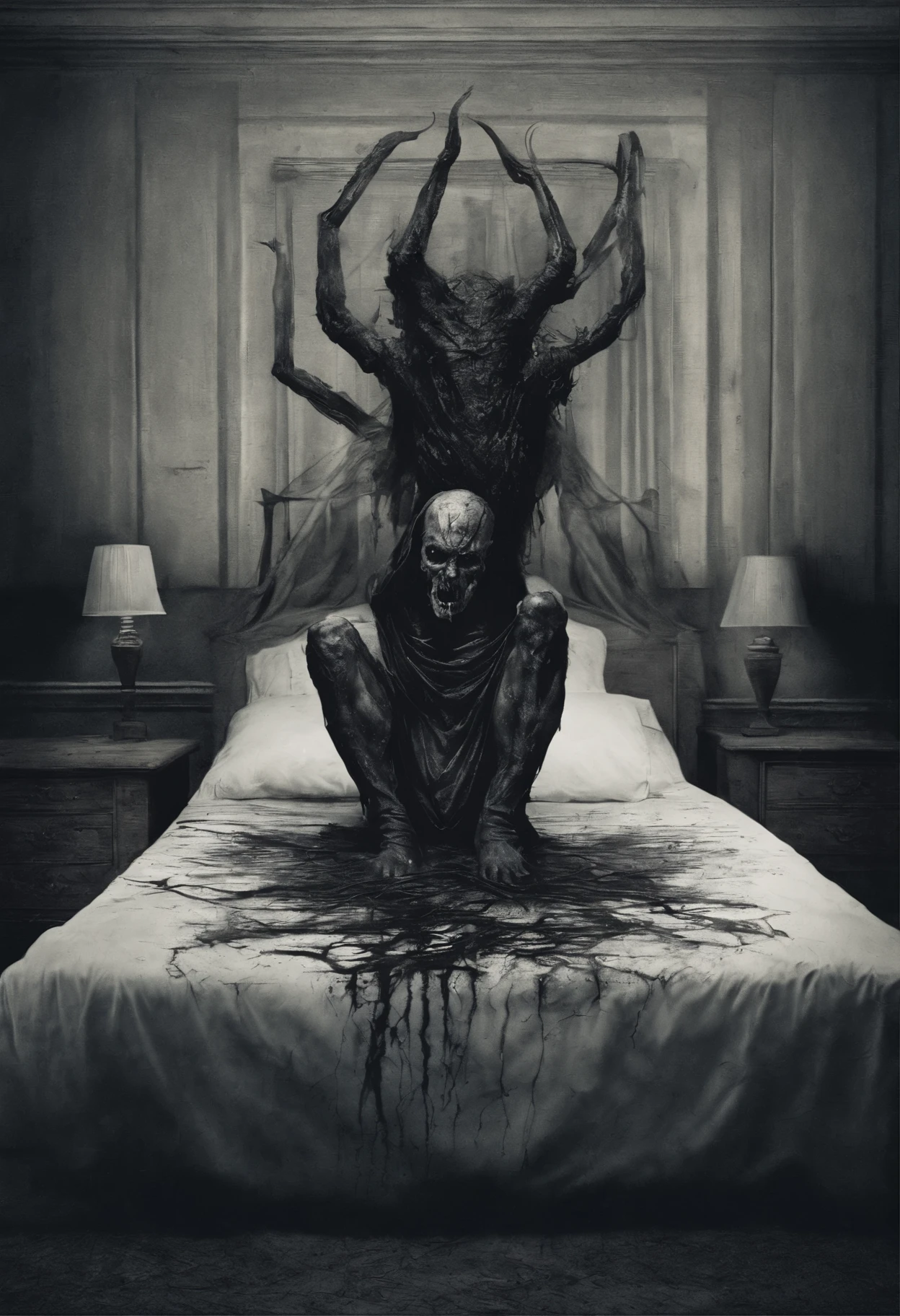image of a  possessed by the devil in bed