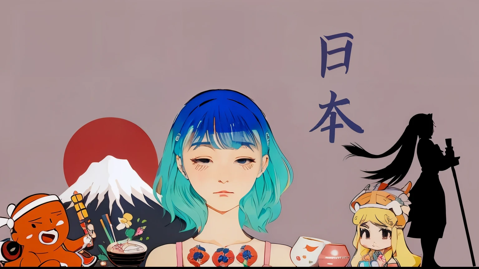 anime girl with blue hair and a blue wig holding a cup of tea, japanese cartoon style, inspired by cartoons, inspiré de Takehisa Yumeji, animated style. 8K, Lively atmosphere, style d'animation japonais, inspired by Rei Kamoi, in japanese animated style, animated styled, inspired by Chiho Aoshima, in animated style, japanese animated style
