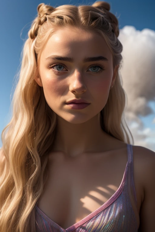 full length portrait of Emilia Clarke, Daenerys Targaryen, standing in field full of flowers, detailed gorgeous face, full body, confident pose, confident, naked, female, model, woman, nude, nsfw, god rays, intricate, elegant, seductive, realistic, hyperrealistic, character design, concept art, highly detailed, illustration, digital art, digital painting, depth of field, headroom