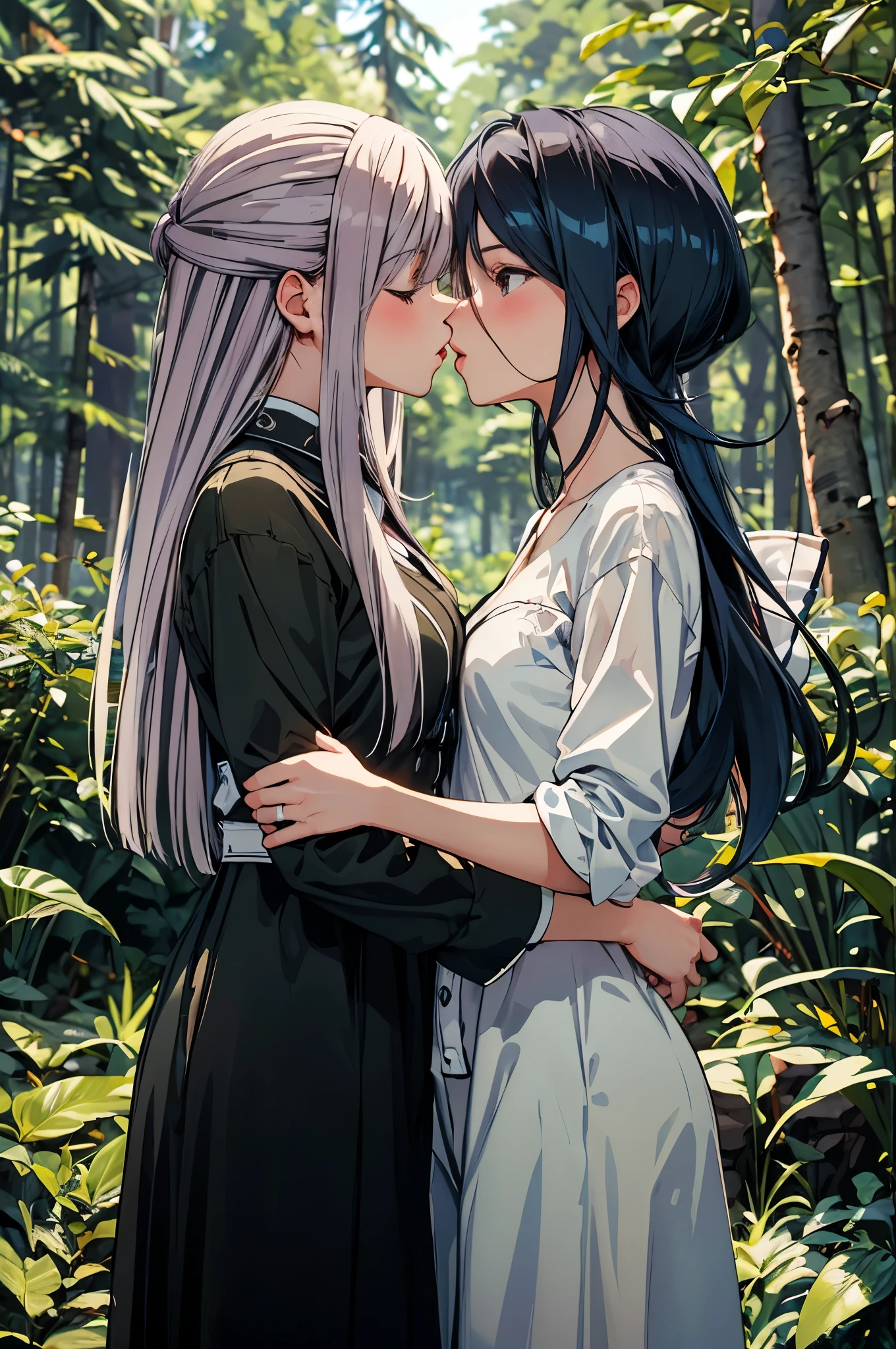Hua Cheng y Xie Lian kissing with passion in the forest