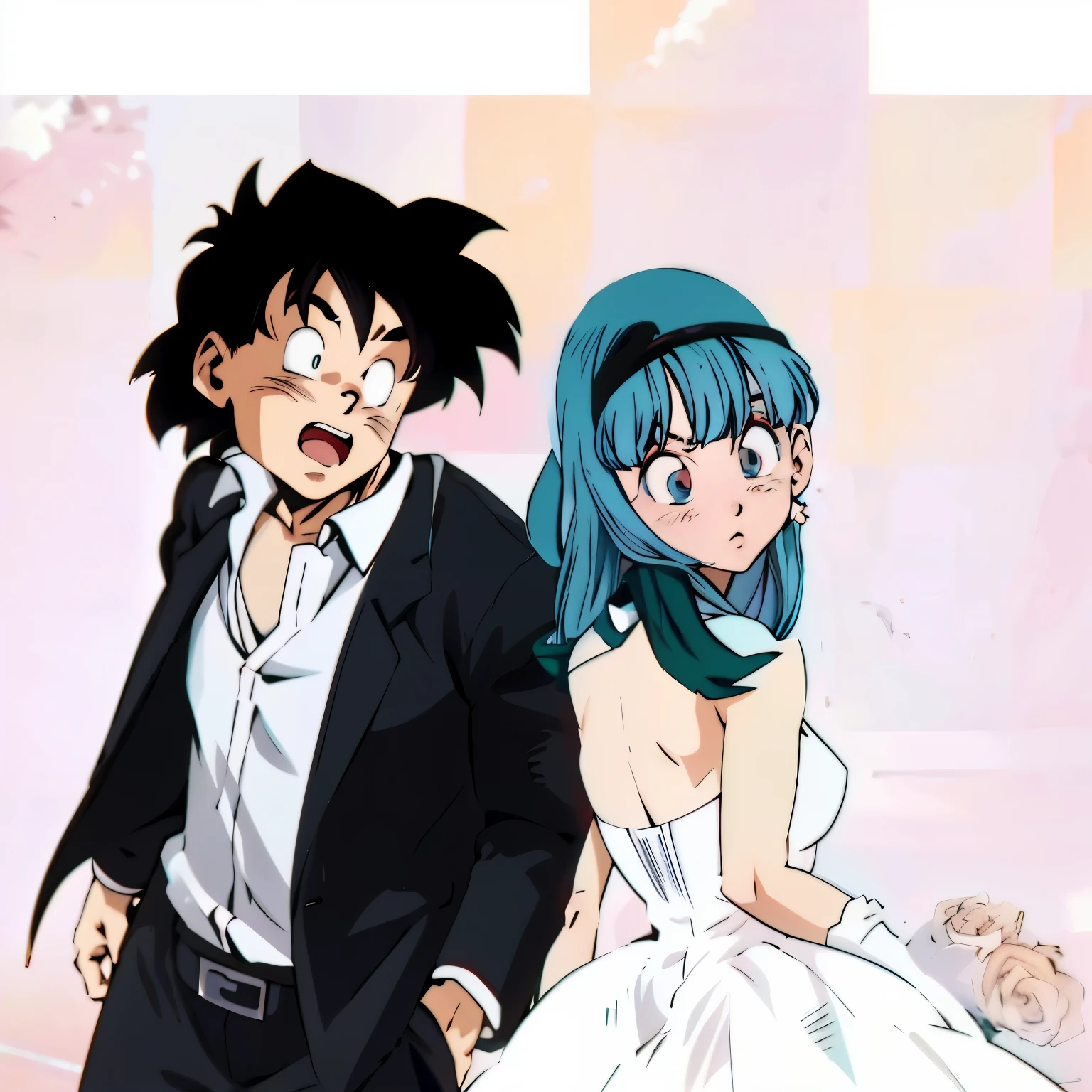 personagens de anime vestidos com trajes formais e vestidos de noiva, um ao lado do outro, apenas estilo anime, no estilo anime, Muito estilo anime, anime style, fanart de alta qualidade, estilo anime, estilo visual de anime, Bulma de Dragon Ball, estilo de arte de anime, em estilo anime, Yukio-e, amante de anime, estilo anime, estilo de anime premiado
