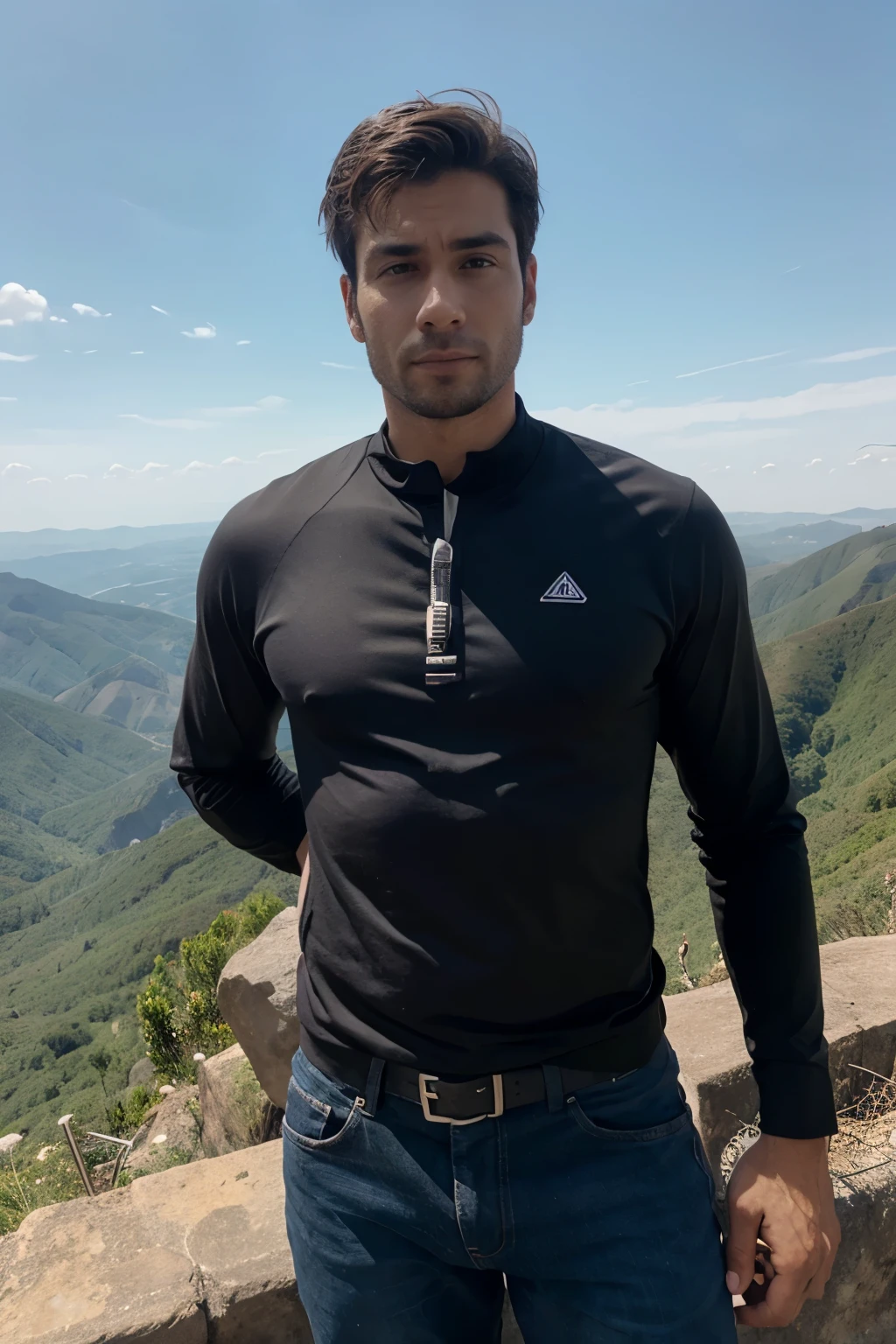 realista, um homem, em cima da montanha.