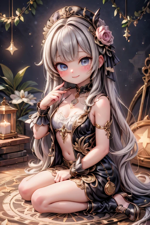 masterpiece, best quality, absurdress, a cute sorceress smiling, coming oput from a (magic circle), ((at night)), ((glowing circle)), 
