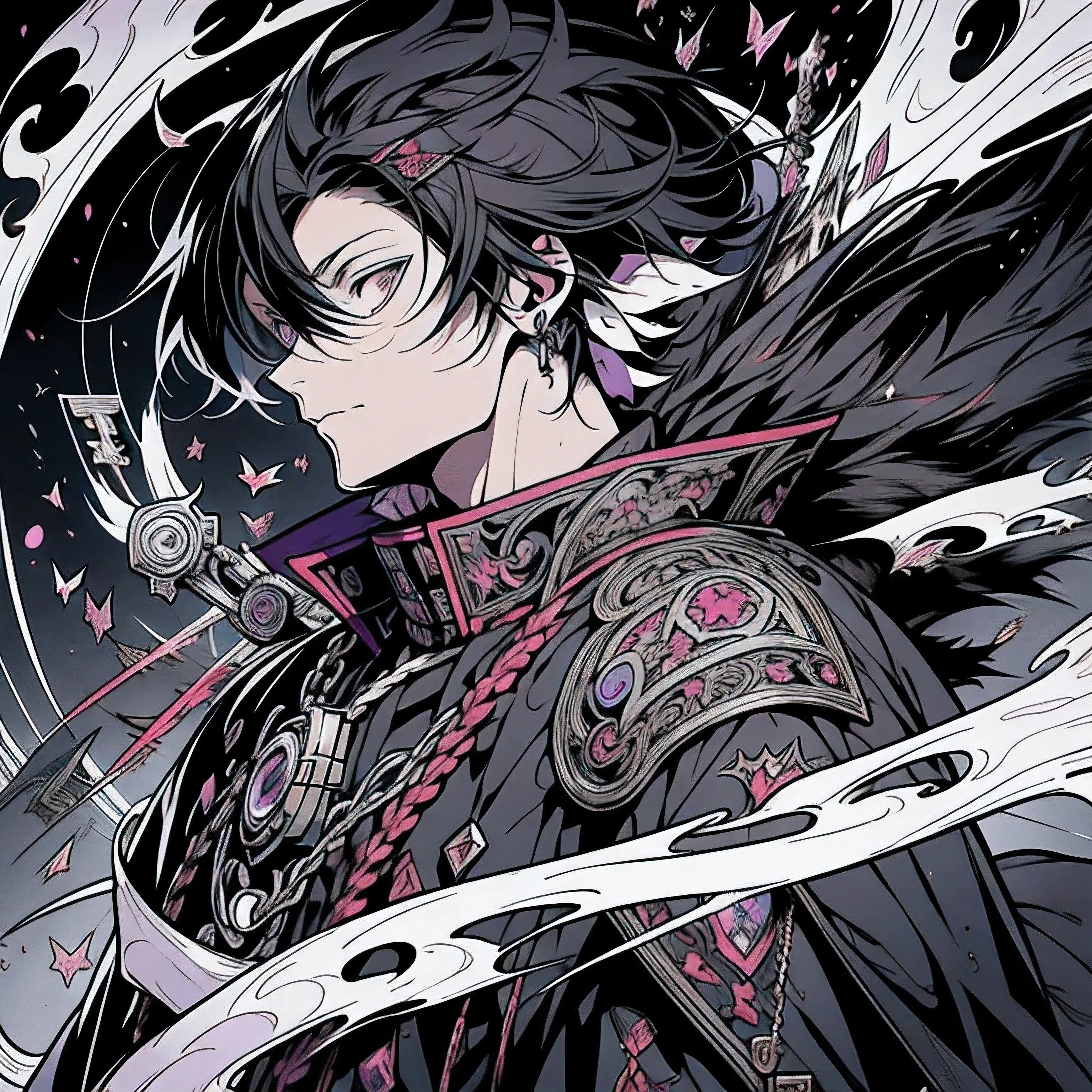 anime - style image of a male with long black hair and a purple cape, handsome guy in demon slayer art, shigenori soejima illustration, detailed anime character art, detailed digital anime art, casimir art, black - haired mage, by Yang J, inspired by Okumura Masanobu, detailed key anime art, key anime art