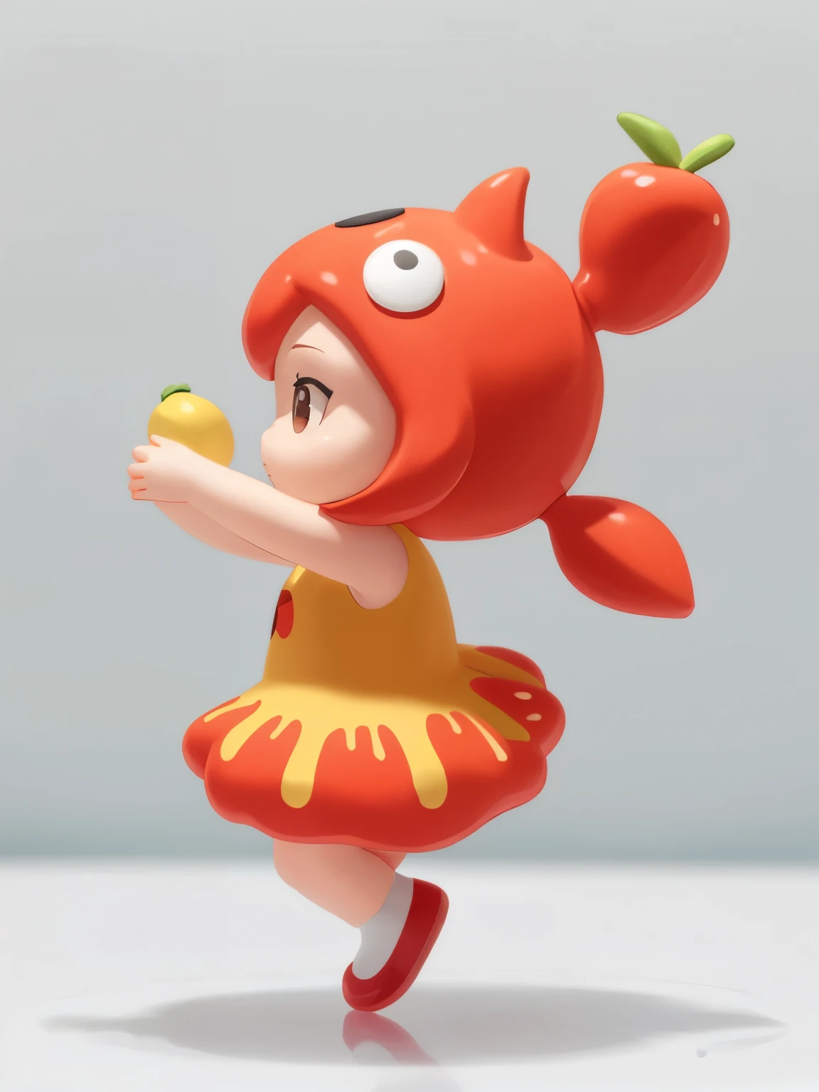 blindbox、Chibi girl acting on stage、wearing a cute fruit costume、action、jump、Take a photo from the side