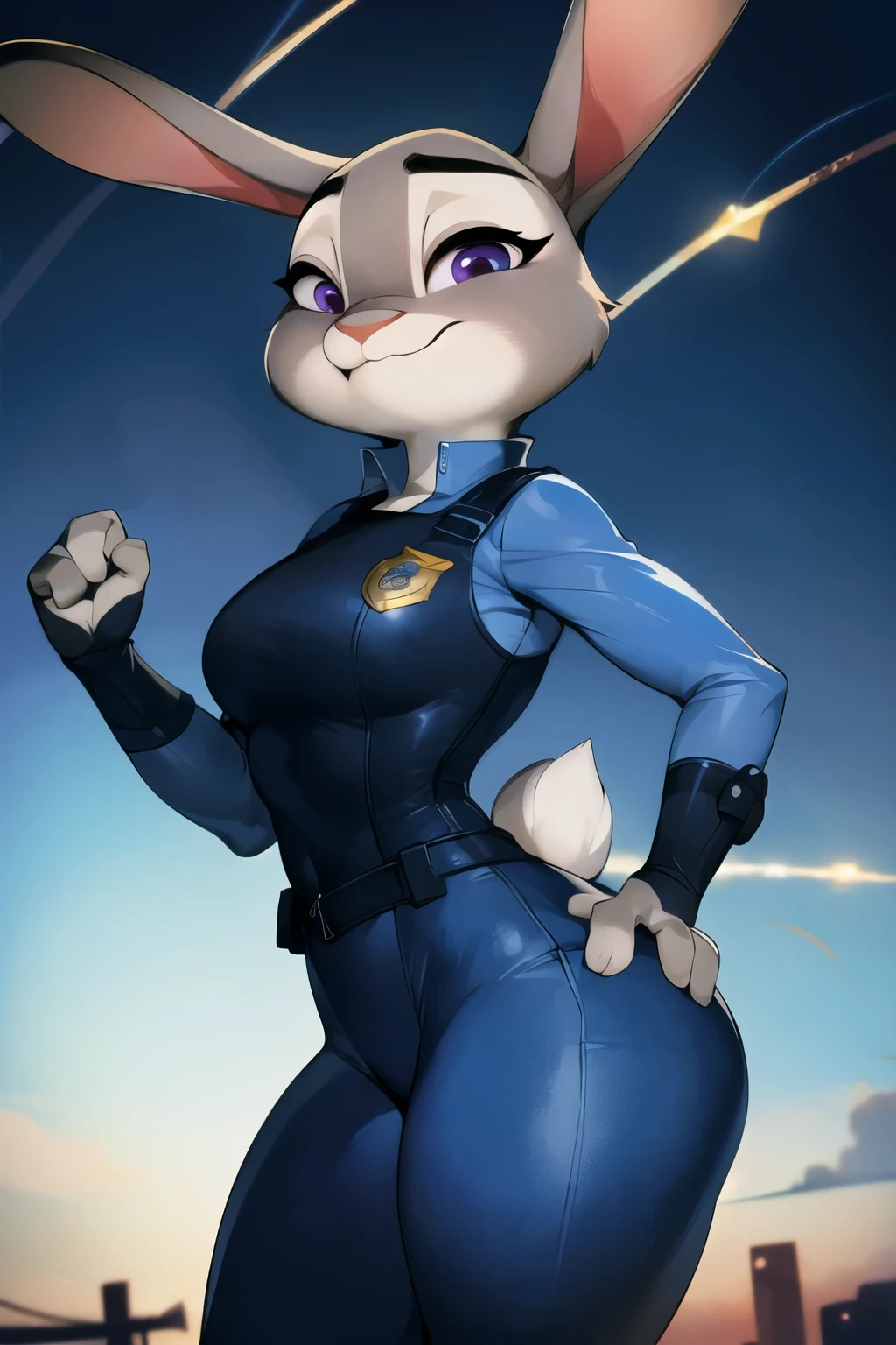 Macro, Judy Hopps, police uniform, de espaldas, caderas anchas, gran trasero, trasero grande