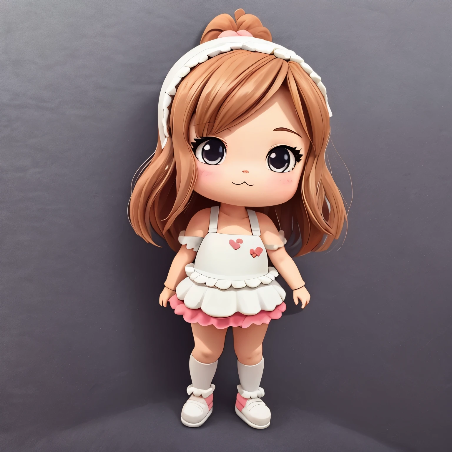 Photoreal、anime character（chibi girl、The lines are thick、Deformed）There is a whole cake with a picture of、Whipped cream
