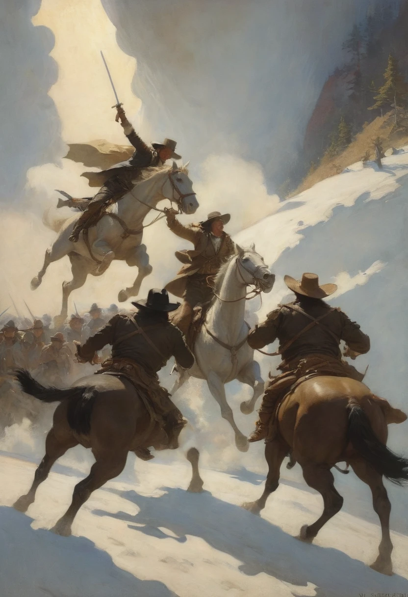 Final Showdown by N.C. Wyeth, best quality, masterpiece, Representative work, official art, Professional, Ultra intricate detailed