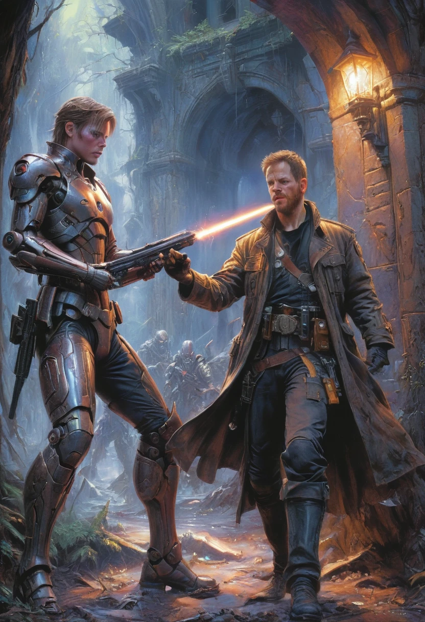 Final Showdown, fantasy art, by Drew Struzan, (best quality, masterpiece, Representative work, official art, Professional, Ultra intricate detailed, high detail:1.3)