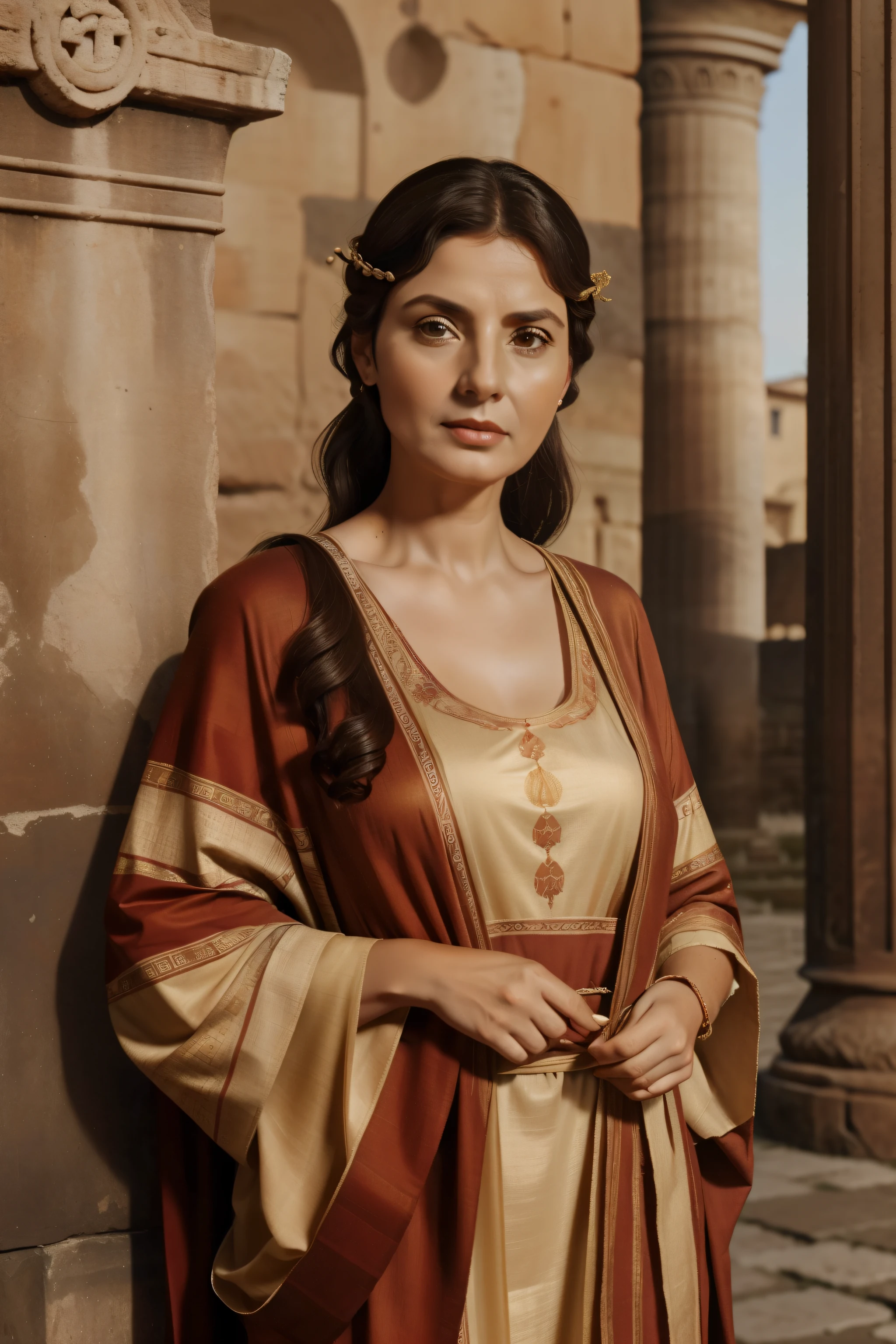 Rome, 77 BC. A ((((43-year-old)) Aurelia Cota)), ((wise expression)). ((((roman clothings from the 1st century BC))))