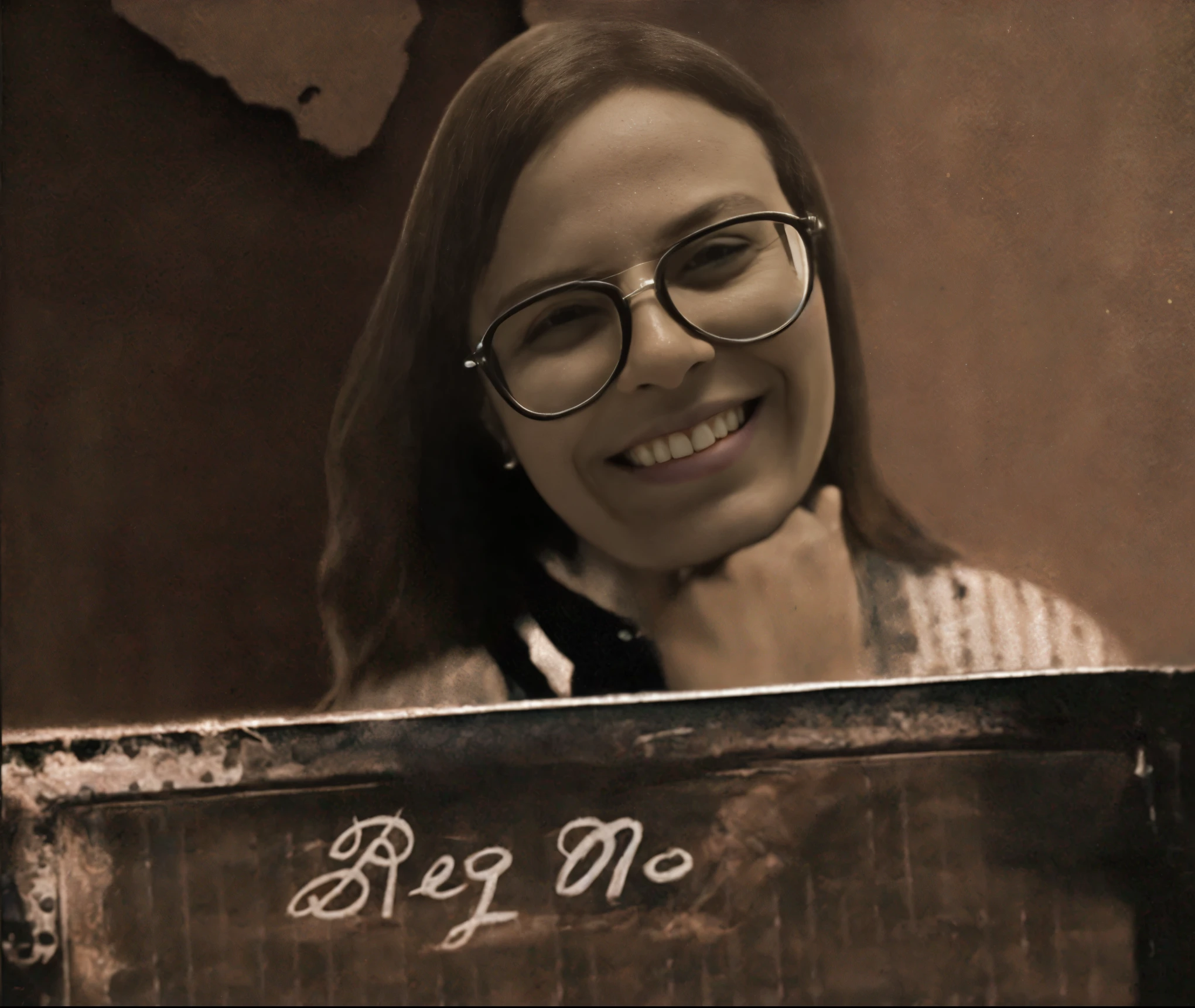 Female convict, holding a sign with her prisoner number, historical prison, Vintage Sepia Photography, Very old photo, treasured moments, delicate details, aged texture, Evocative narrative