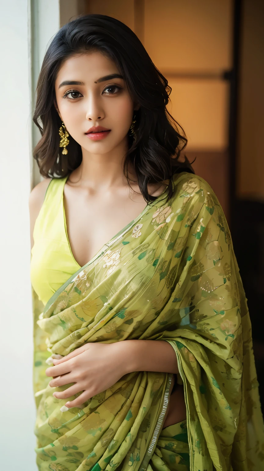Beautiful indian Girl in green Saree ,