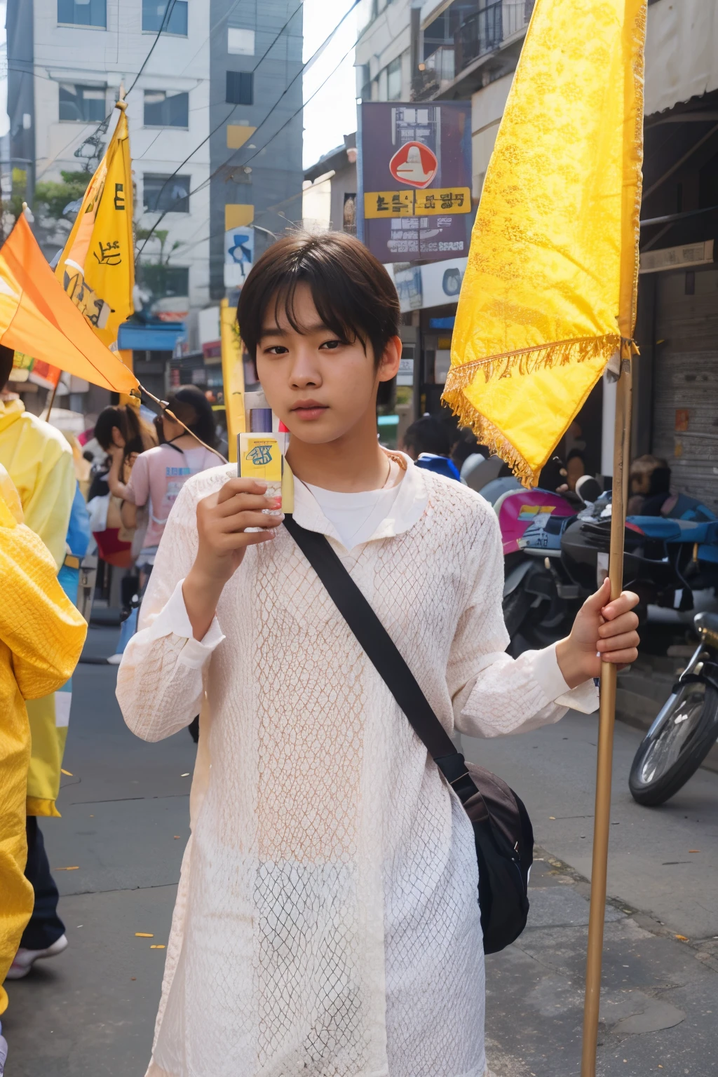 A cute Korean boy age 14 years old hyper realistic higher resolution perfect details face ultra HD cinematic wallpaper, wearing net cloth skin showing beautiful deep navel showing