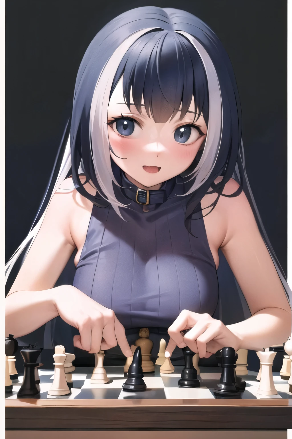 Playing chess with a chessboard and chess pieces