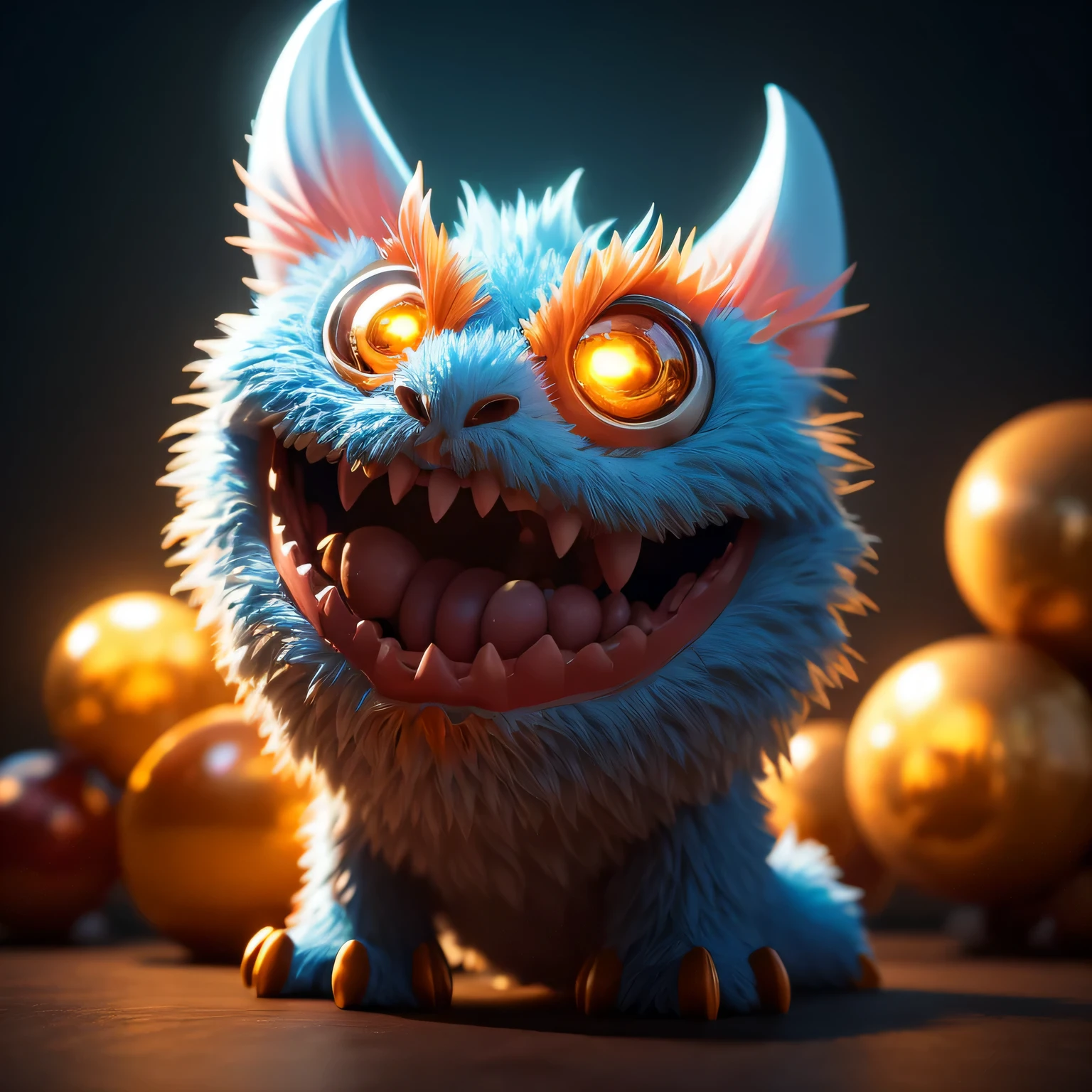 Generate a high-quality 3D image of cute monsters using advanced rendering and modeling techniques. Use the following software for creation: 3DS Max, SketchUp, SolidWorks, AutoCAD, Blender, Vectary, MeshMixer, and Unreal Engine 5. Apply photon mapping, radiosity, and physical rendering techniques with automatic white balance for realistic lighting. Create a cinematic lighting setup with a slightly intensified twilight effect. Ensure the final image has a soft focus effect, but remains ultra-detailed and realistic. The artwork should not be based on a specific photograph. Evoke a sense of technology and high-quality craftsmanship, reminiscent of a masterpiece of illustration and CG art. Include elements of unity, wallpaper, and official art in the composition. Present fine details, extreme delicacy, and beauty, with sharp focus and a high level of detail. Render the woman's hair with detailed fringes. Render the final image with a black background and a plain background. Do not include any watermark or text overlays in the generated image.