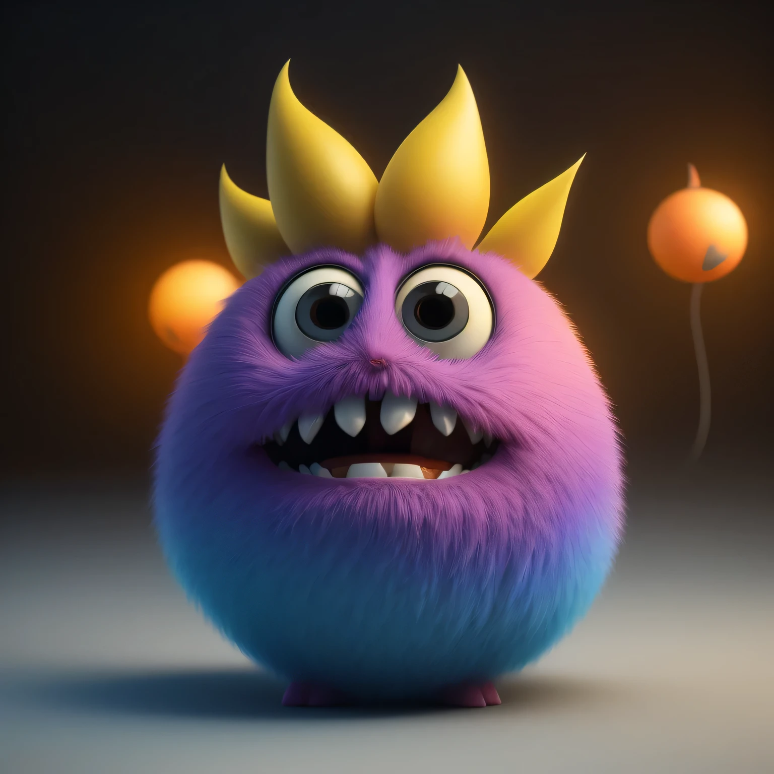 Generate a high-quality 3D image of cute monsters using advanced rendering and modeling techniques. Use the following software for creation: 3DS Max, SketchUp, SolidWorks, AutoCAD, Blender, Vectary, MeshMixer, and Unreal Engine 5. Apply photon mapping, radiosity, and physical rendering techniques with automatic white balance for realistic lighting. Create a cinematic lighting setup with a slightly intensified twilight effect. Ensure the final image has a soft focus effect, but remains ultra-detailed and realistic. The artwork should not be based on a specific photograph. Evoke a sense of technology and high-quality craftsmanship, reminiscent of a masterpiece of illustration and CG art. Include elements of unity, wallpaper, and official art in the composition. Present fine details, extreme delicacy, and beauty, with sharp focus and a high level of detail. Render the woman's hair with detailed fringes. Render the final image with a black background and a plain background. Do not include any watermark or text overlays in the generated image.