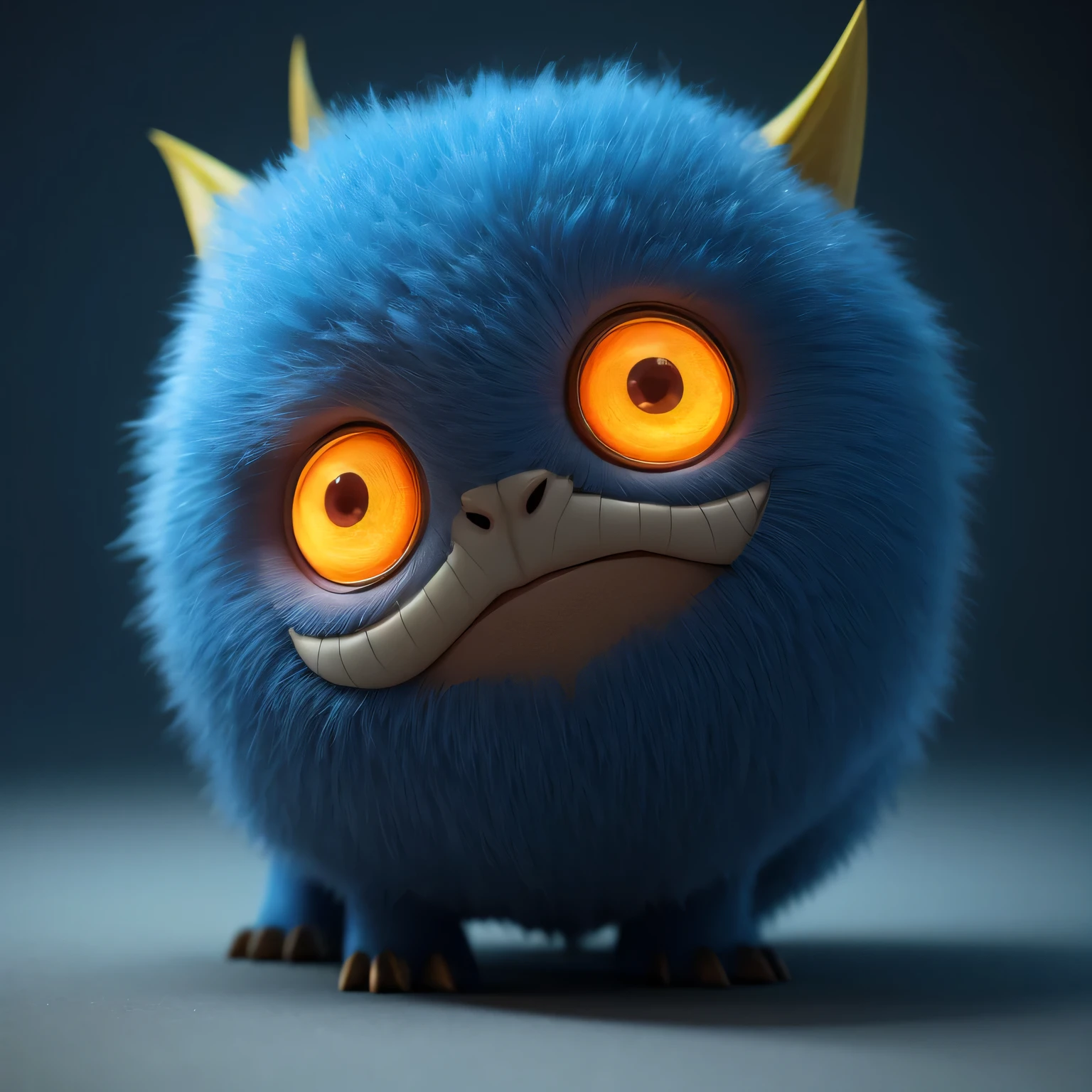 Generate a high-quality 3D image of cute and curious monsters using advanced rendering and modeling techniques. Use the following software for creation: 3DS Max, SketchUp, SolidWorks, AutoCAD, Blender, Vectary, MeshMixer, and Unreal Engine 5. Apply photon mapping, radiosity, and physical rendering techniques with automatic white balance for realistic lighting. Create a cinematic lighting setup with a slightly heightened twilight effect. Make sure the final image has a soft focus effect but remains ultra-detailed and realistic. Artwork should not be based on a specific photograph. Evoke a sense of technology and high-quality craftsmanship, reminiscent of a masterpiece of illustration and CG art. Include elements of unity, wallpaper and official art in the composition. Present fine details, extreme delicacy and beauty, with sharp focus and high level of details. Render the woman's hair with detailed bangs. Render the final image with a fantasy-themed background. Do not include any watermarks or text overlays in the generated image.