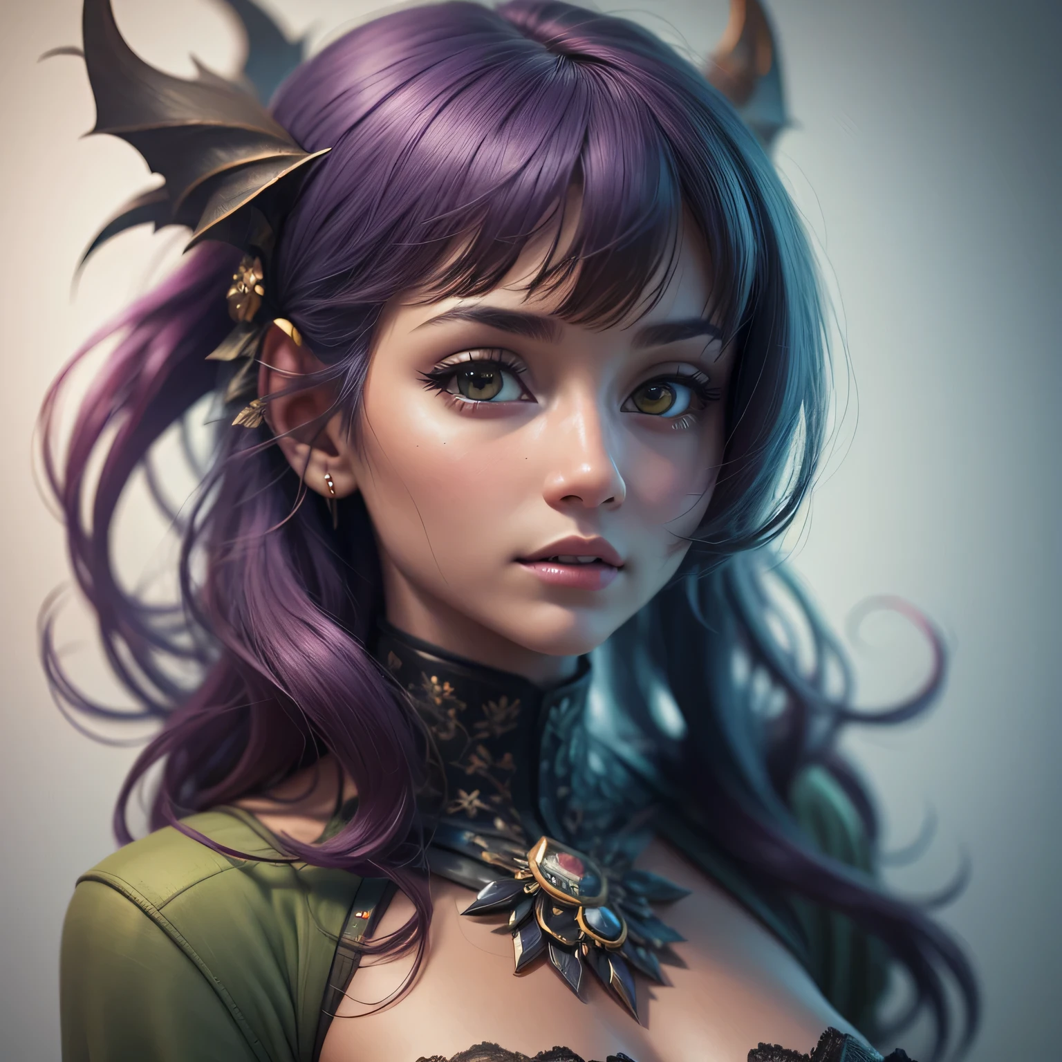 Generate a high-quality 3D image of cute monsters using advanced rendering and modeling techniques. Use the following software for creation: 3DS Max, SketchUp, SolidWorks, AutoCAD, Blender, Vectary, MeshMixer, and Unreal Engine 5. Apply photon mapping, radiosity, and physical rendering techniques with automatic white balance for realistic lighting. Create a cinematic lighting setup with a slightly intensified twilight effect. Ensure the final image has a soft focus effect, but remains ultra-detailed and realistic. The artwork should not be based on a specific photograph. Evoke a sense of technology and high-quality craftsmanship, reminiscent of a masterpiece of illustration and CG art. Include elements of unity, wallpaper, and official art in the composition. Present fine details, extreme delicacy, and beauty, with sharp focus and a high level of detail. Render the woman's hair with detailed fringes. Render the final image with a black background and a plain background. Do not include any watermark or text overlays in the generated image.