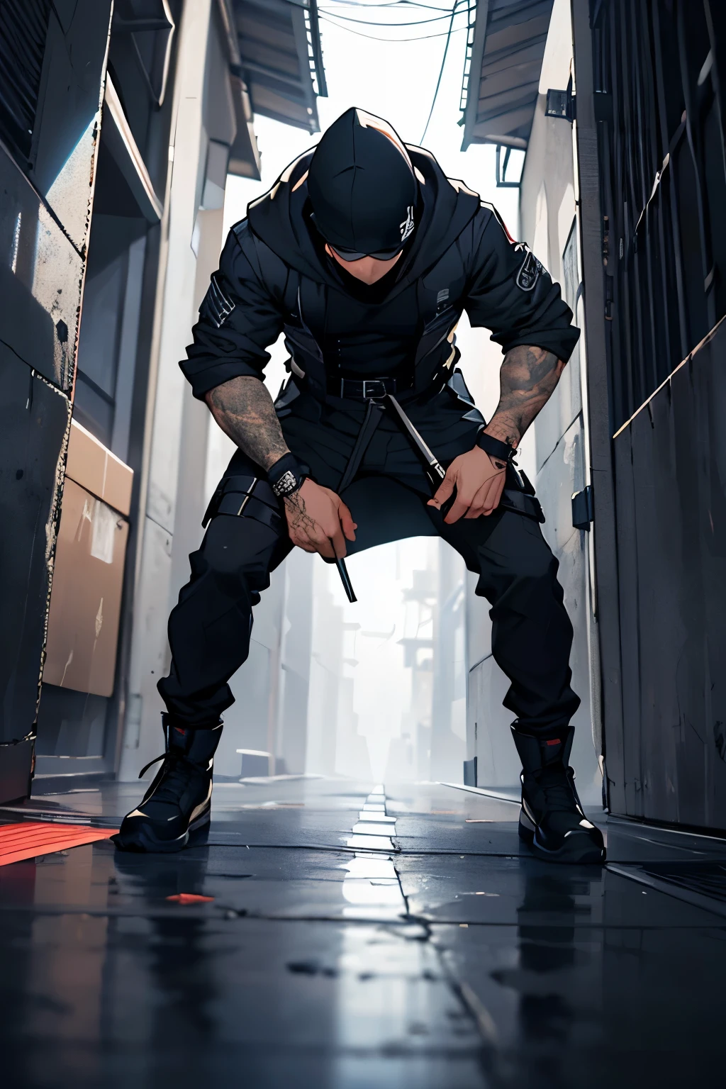 ((melhor qualidade)), ((obra de arte)), (detalhado), Homem. Dress in light, fitted clothing that offers little resistance to movement, favorecendo sua agilidade. Wear dark clothing that helps camouflage you in the shadows, making you harder to detect by enemies. It has minimal accessories to avoid making noise and disturbing your movements, como braceletes e cintos finos. Carrega uma variedade de adagas em suas bainhas, accessible for a quick and deadly attack. Daggers are elegant and lethal, with sharp blades and intricate engravings, reflecting the killer&#39;s mastery and dedication to his lethal art. Algumas adagas podem ser envenenadas, mostrando sua habilidade em usar truques sujos para superar seus oponentes. Your face is usually partially covered by a hood or scarf, adding mystery to your identity and protecting you from the direct view of enemies.