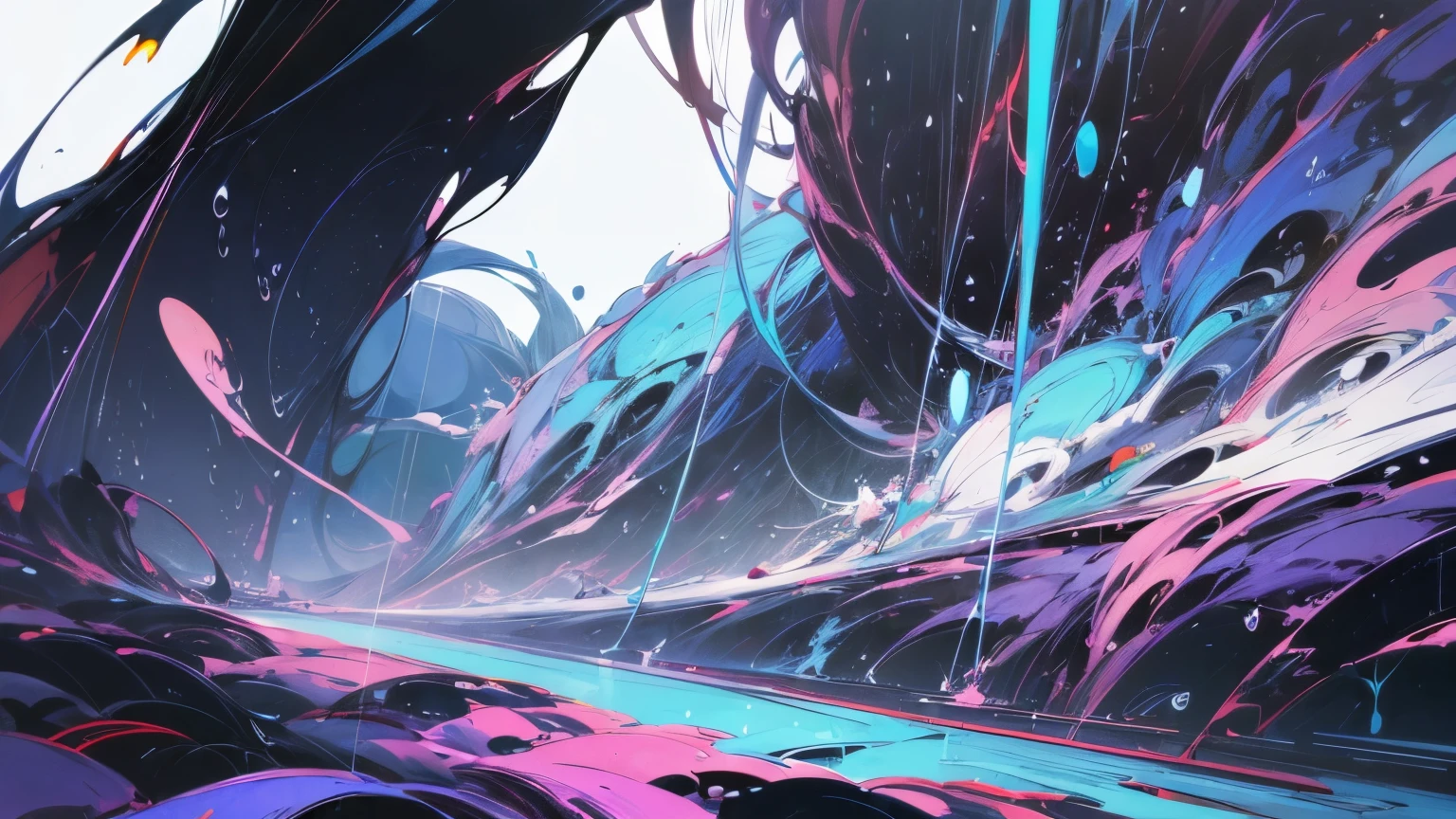 ((Masterpiece)), (Anime:1.3), ((best quality)), (abstract art:1.5), (High Definition), (pale blue), wide shot, (big babbles), ((raindrops)), (simple white background:1.9), landscape, (Beautiful),