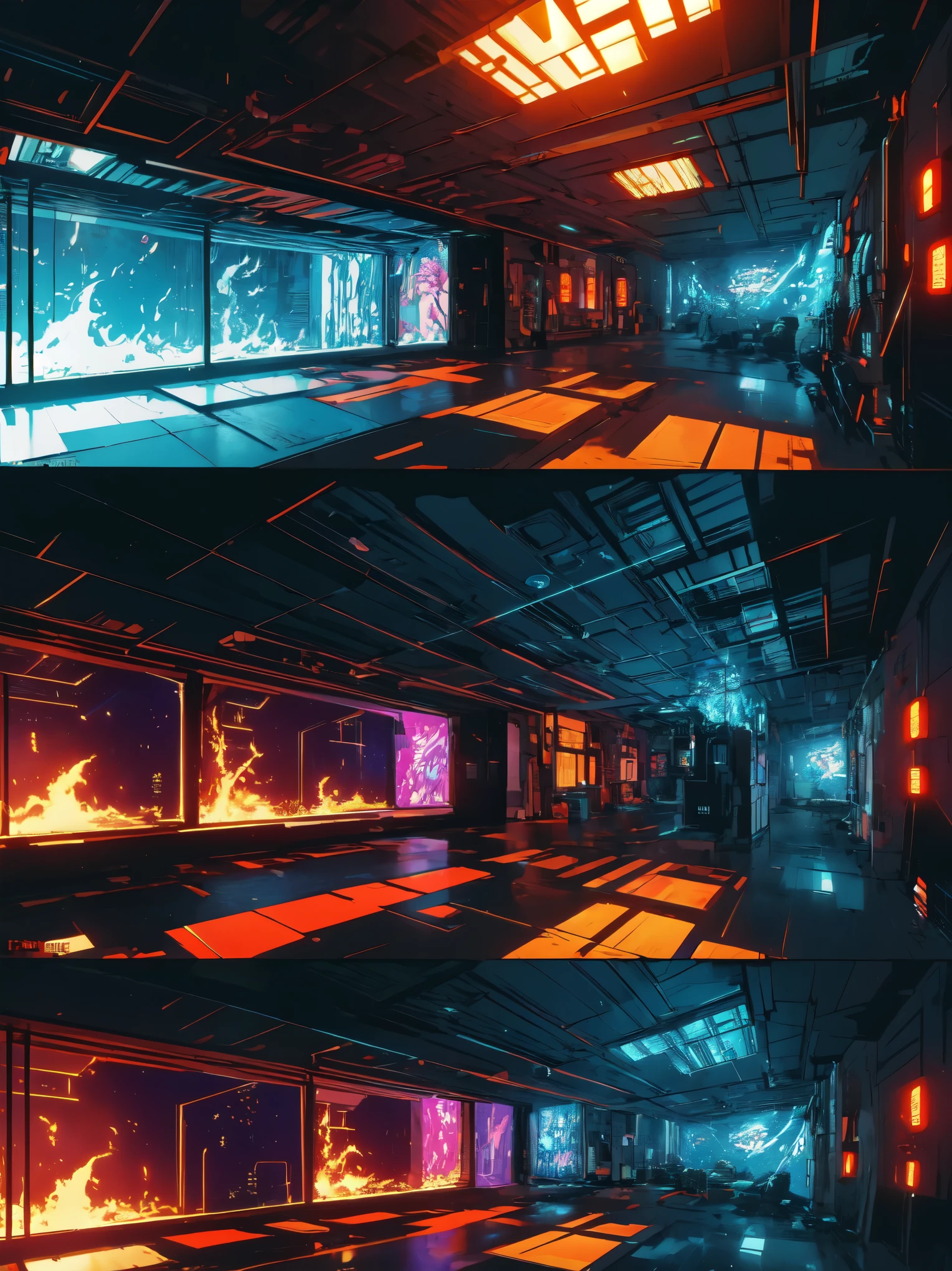 (highest quality、masterpiece、detailed)、(Shining eyes)、1 girl、ponytail、(Anime Design)、interior scene of cave, Horizontal scene, game sideboard scene, retro cyber punk style, steam age, Parallel far and near method, cyber punk, Lava cave scene, attention arousal, retro、beautiful anime