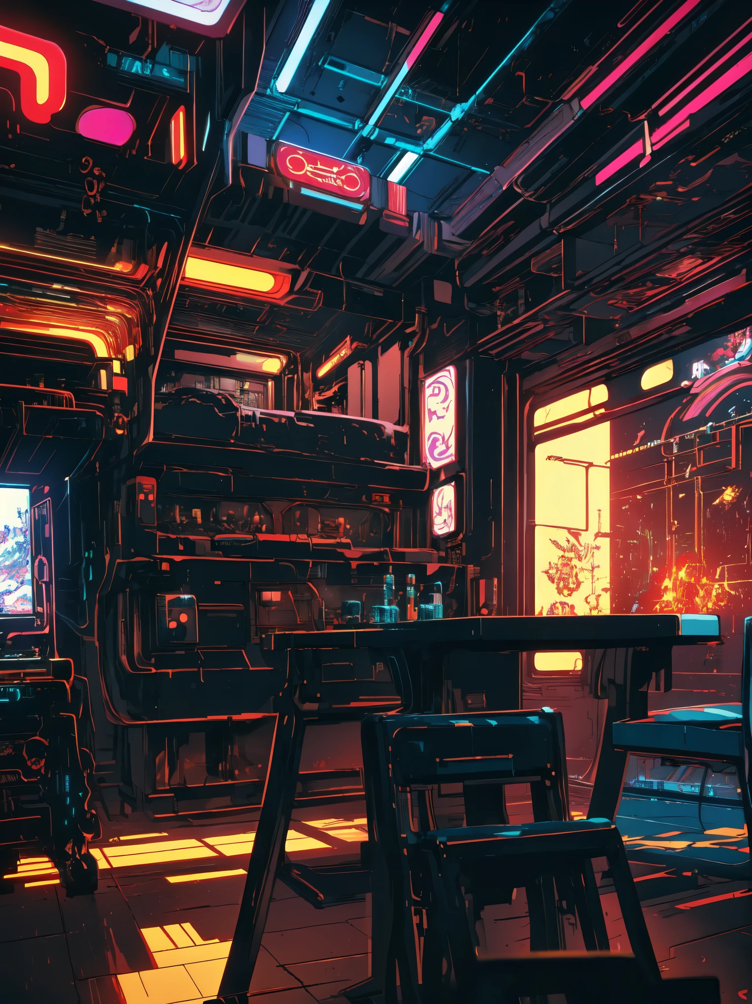 (highest quality、masterpiece、detailed)、(Shining eyes)、1 girl、ponytail、(Anime Design)、interior scene of cave, Horizontal scene, game sideboard scene, retro cyber punk style, steam age, Parallel far and near method, cyber punk, Lava cave scene, attention arousal, retro、beautiful anime