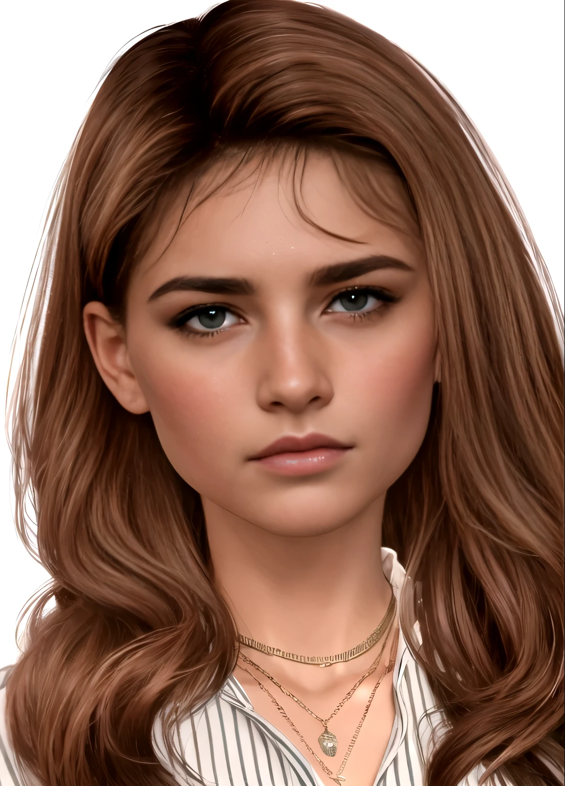 um close de uma mulher com cabelos longos usando um colar, rosto detalhado realista, rosto realista detalhado, pele brilhante, rosto realmente detalhado, avatar da segunda vida, adolescente hiperrealista, highly rosto realista detalhado, inspirado em Emma Andijewska, rosto detalhado e realista, inspirado em Dulah Marie Evans, rosto realista e detalhado, rosto ultra realista, mesmo tom de pele