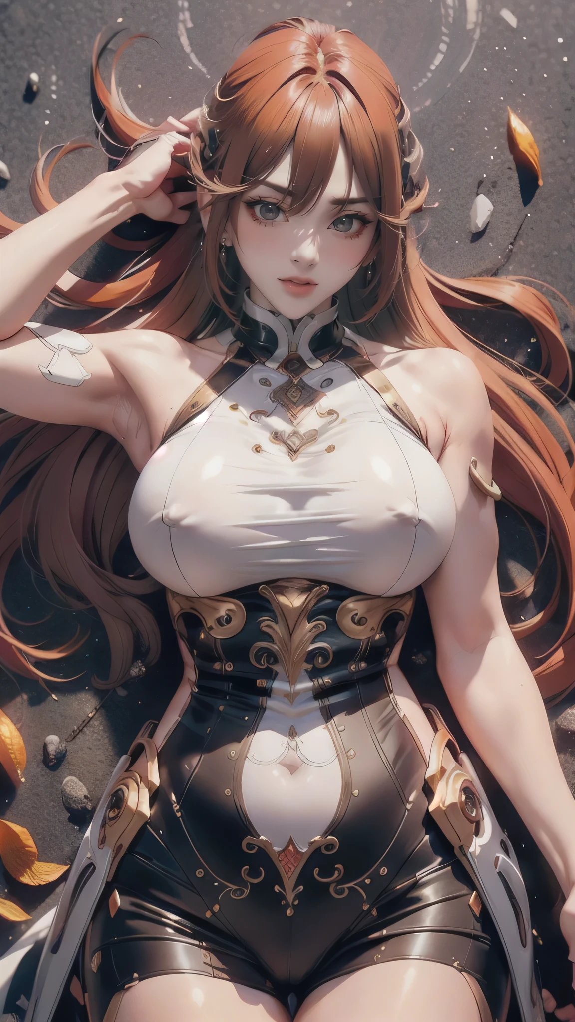 From above,overhead shot,hot spring,(Liar),(behind),1 girl,(highly detailed skin),beautiful胸,(big breasts),white skin,pointed chest,erect nipples,(fantasy art,best image quality,surrealist portrait,(8k),Super realistic,最high quality, high quality, High resolution, high quality texture,high detail,beautiful,Detailed,Very detailed CG,detailed texture,realistic expression of face,masterpiece,sense of presence,dynamic,bold),(super thin hair),(super soft hair),(ultra straight hair:1.5),long flowing bangs,extra light coppery amber hair,hair above one eye,dressed,baggy t-shirt,swimsuit