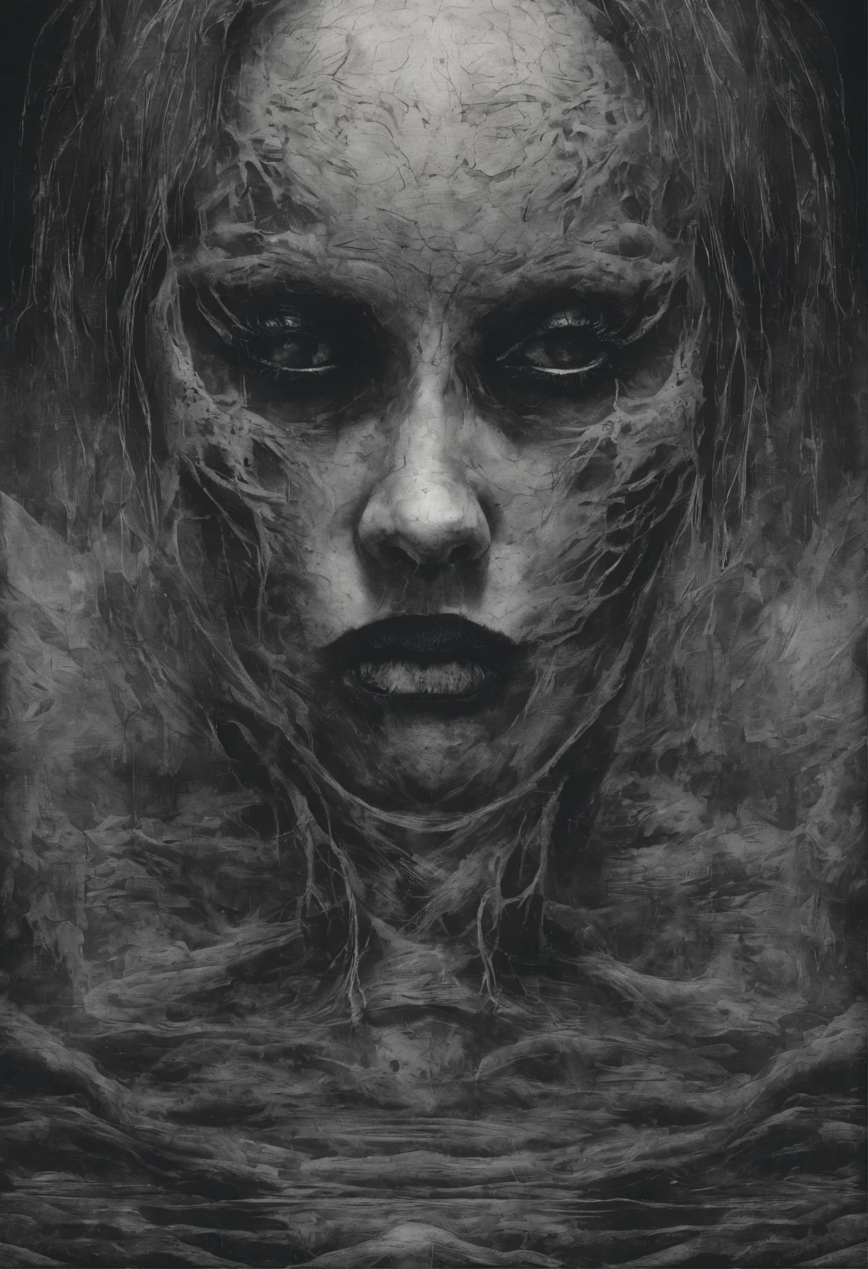 A spirit of a woman with a face full of hate