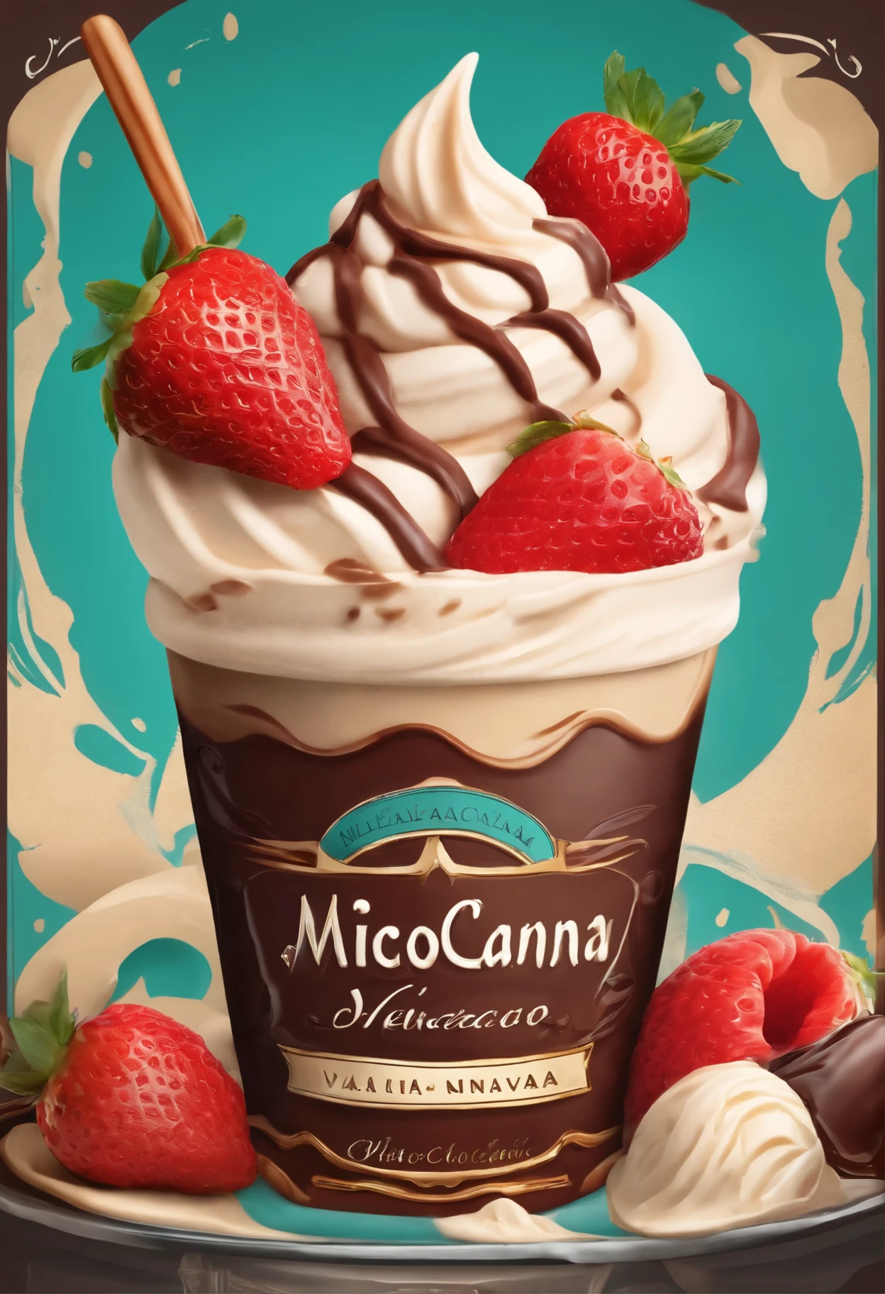 Logotipo de helados, helado sabor vainilla fresa y chocolate, with company name Michoacána