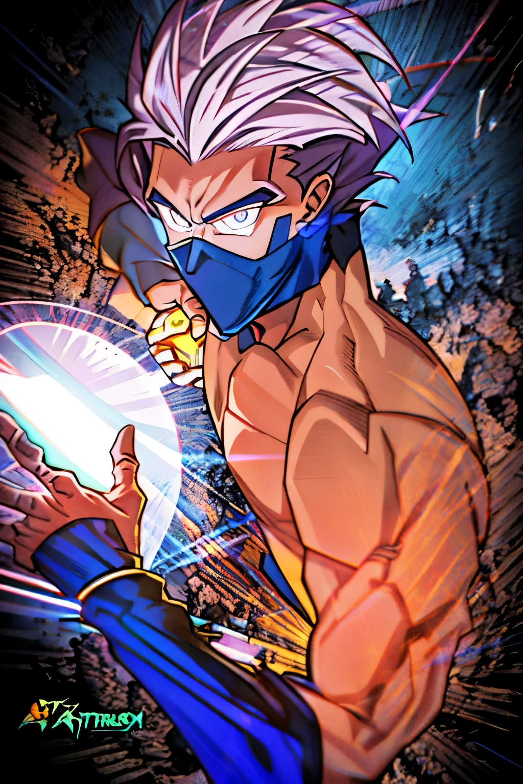 a close up of a person holding a ball in a field, an epic anime of a energy man, ultra instinct, trigger anime artstyle, striking manga artstyle, wallpaper!, vibrant fan art, game art!!, fighting game character, anime style hyper detailed, unknown artstyle, hero 2 d fanart artsation, epic anime style, dragon ball artstyle