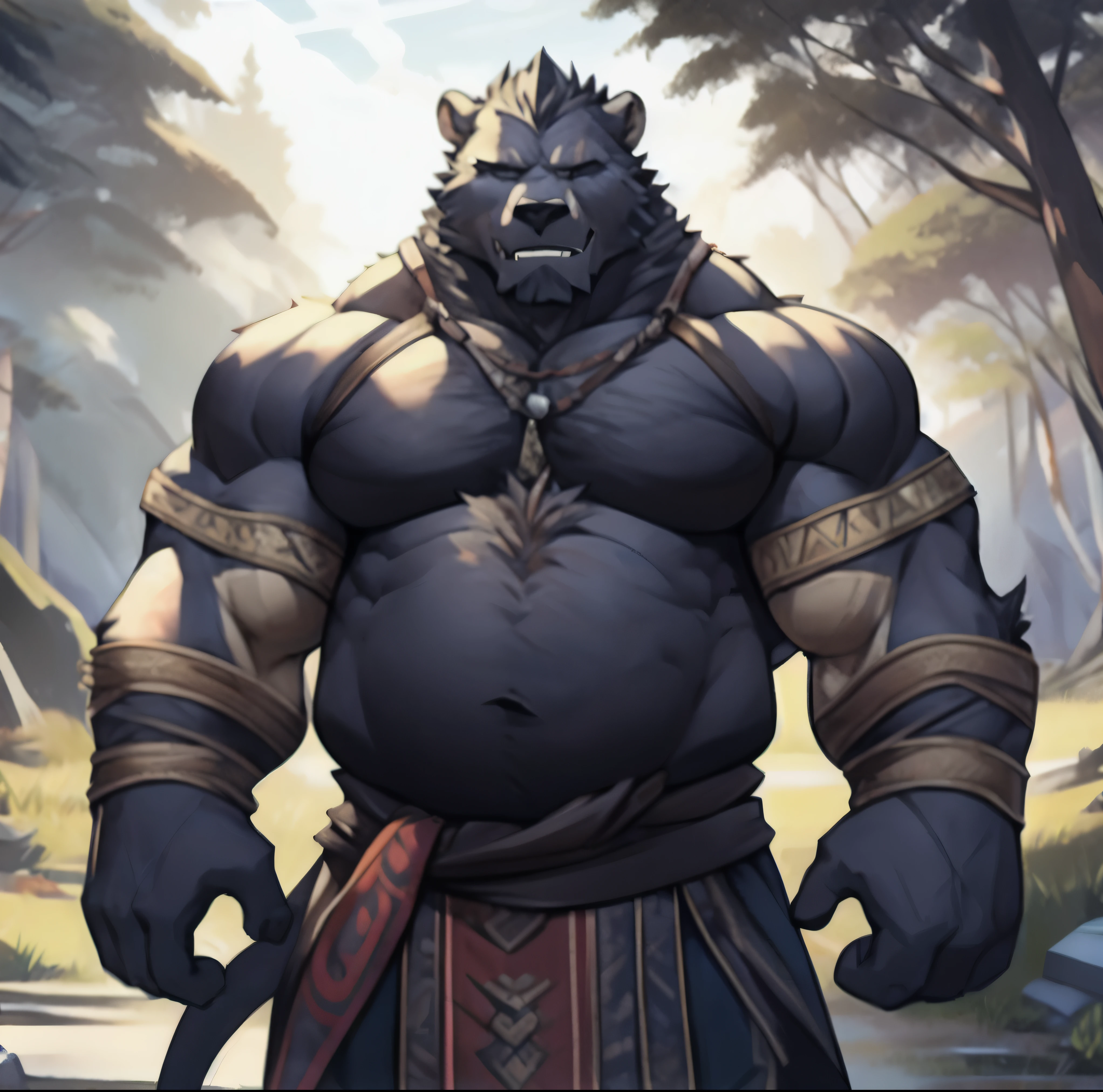 Alone, ORCBEAR, Male, muscle, intestinal muscle, big belly, calnçan, large, Male mature, old. front view