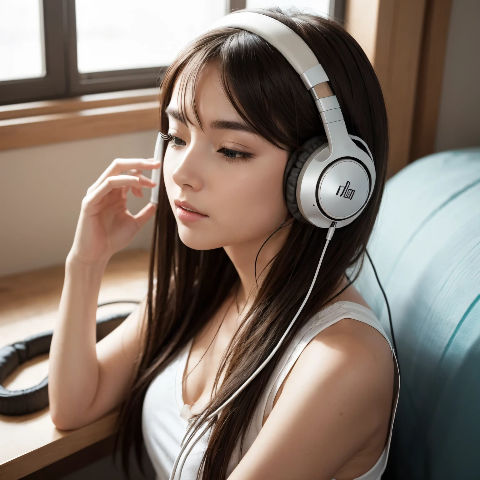  listening to music with headphones in the room 