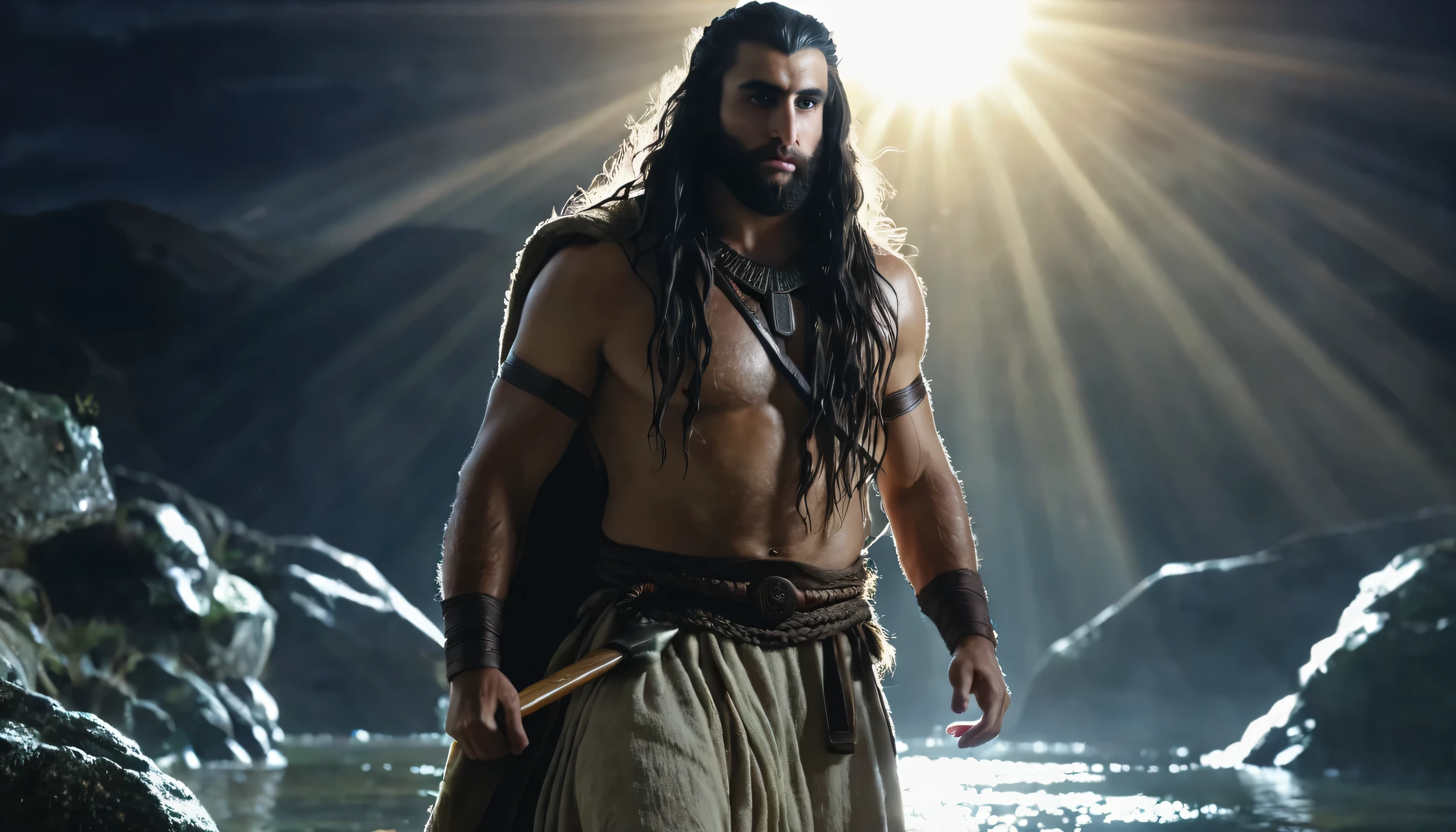 Yehoshua, which means “Jehovah is salvation”. This name is a combination of the name of God (Senhor) eo Hebrew verb “yasha”, What does “save” mean?; 1080p resolution, 32K, cinematic shot, Biblical time, Tempos antigos, realismo, fantasia, epic, with strong epic light reflection, epic image background.