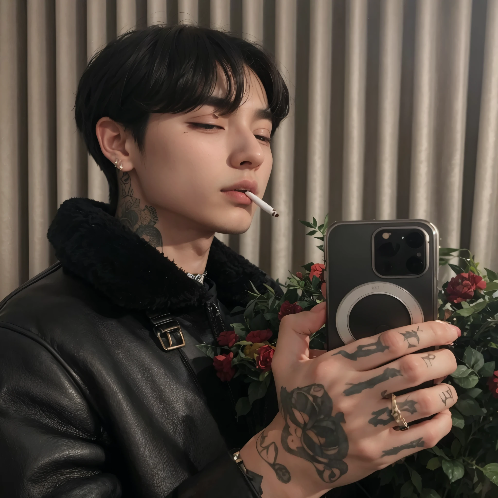homem arafado com um cigarro na boca tirando uma selfie, Jungkook, taejune kim, hyung tae, Kim Doyoung, ✨🕌🌙, Hong junho hyung, Ulzzang masculino, estilo de seb mckinnon, Jinyoung Shin, Retrato de Jossi do Blackpink, gothic aesthetic, Cai Xukun, imagem de perfil, por Emma Andijewska