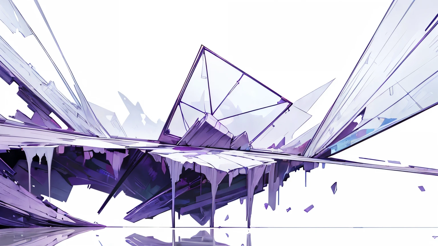 ((Masterpiece)), (Anime:1.3), ((best quality)), (abstract art:1.5), (High Definition), (pale purple), wide shot, ((broken windowpane)), (simple white background:1.6), landscape, (Beautiful),