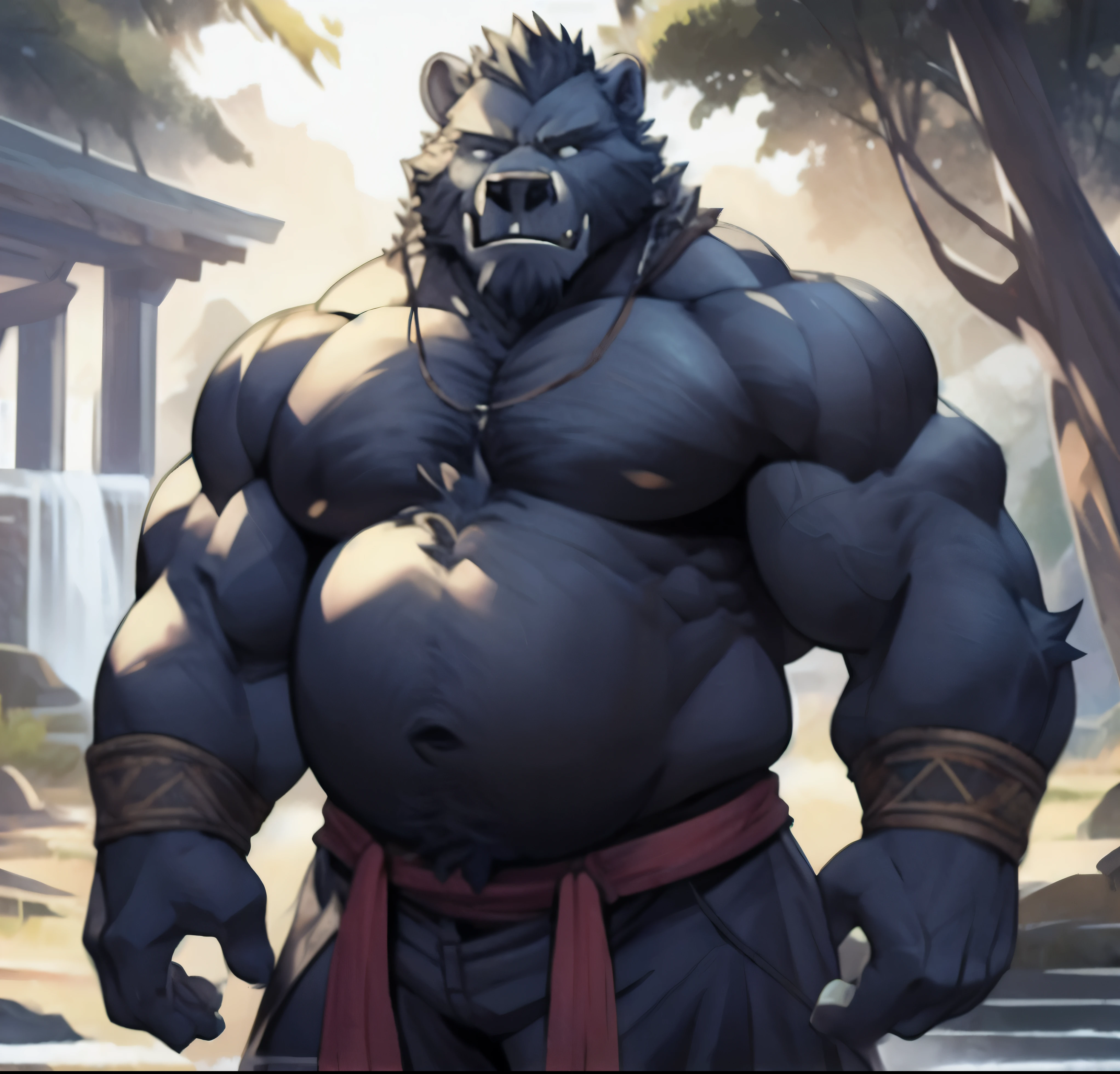 Alone, ORCBEAR, Male, muscle, intestinal muscle, big belly, calnçan, large, Male mature, old. front view